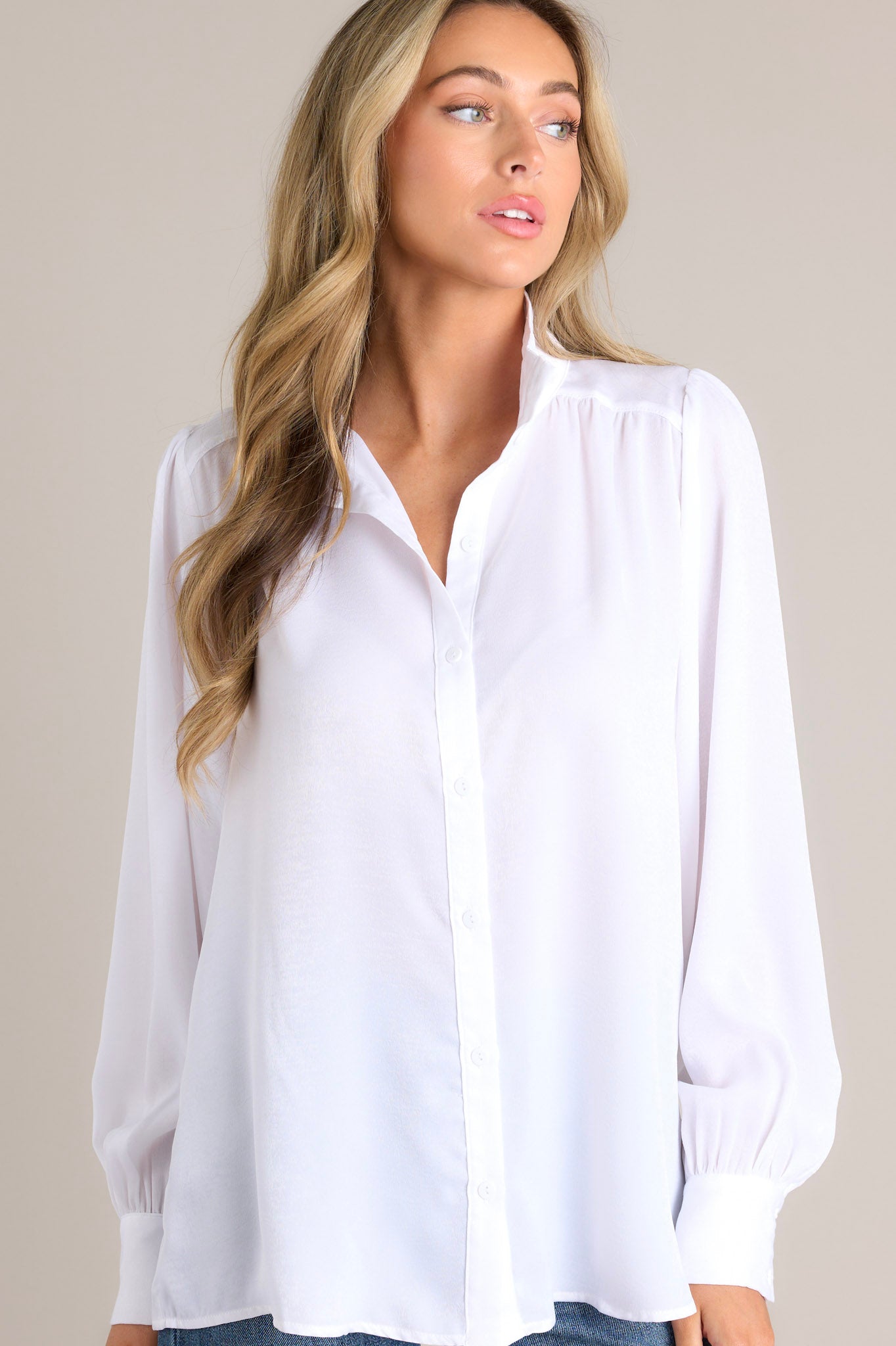 Classy White Button Front Blouse - All Tops | Red Dress