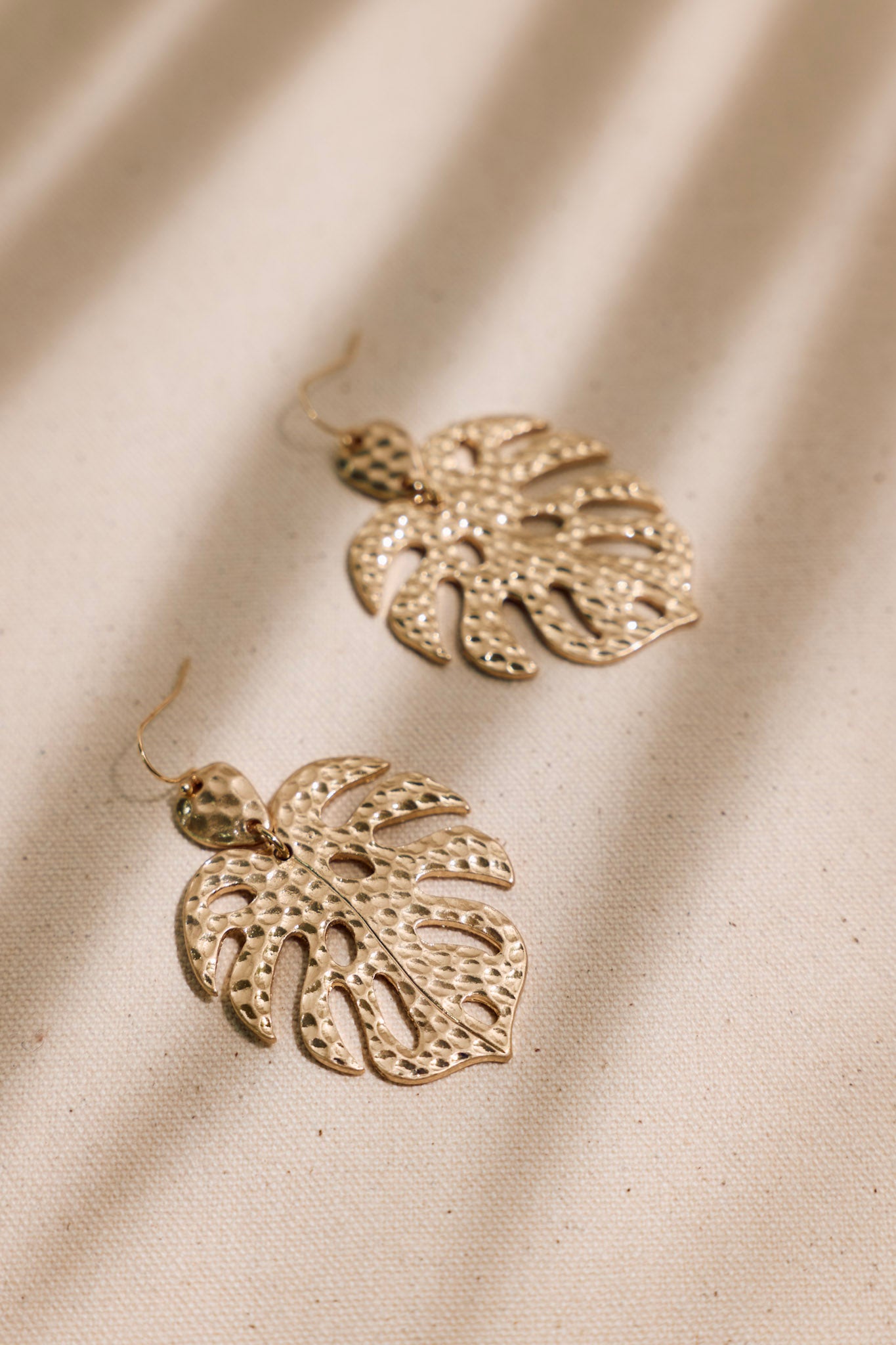 Island Escape Textured Gold Monstera Leaf Earrings