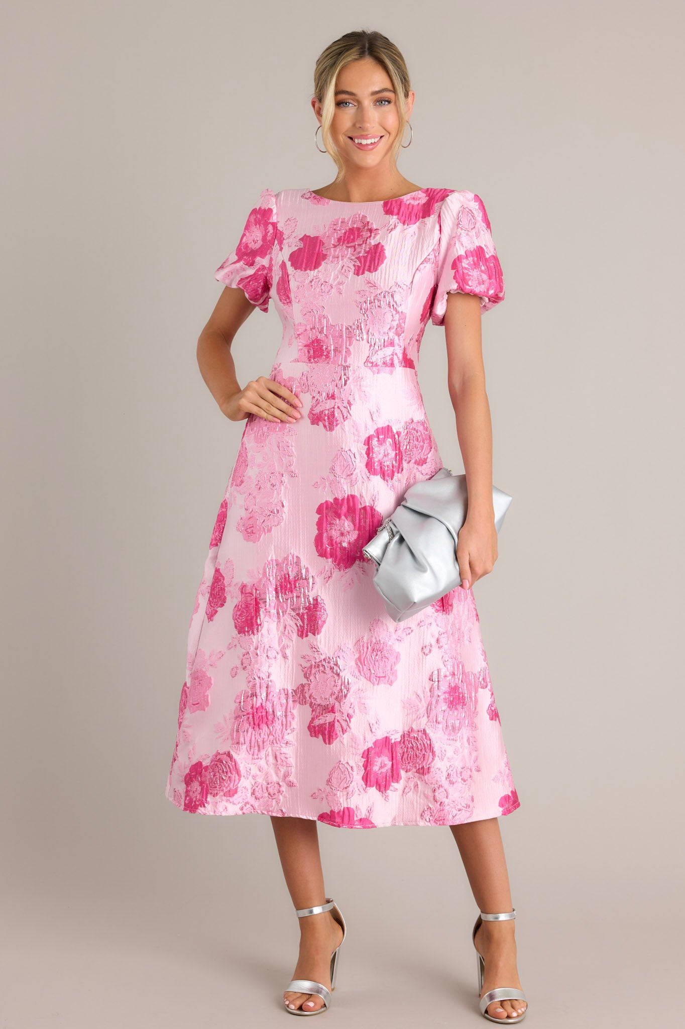 Light pink midi dress with sleeves best sale