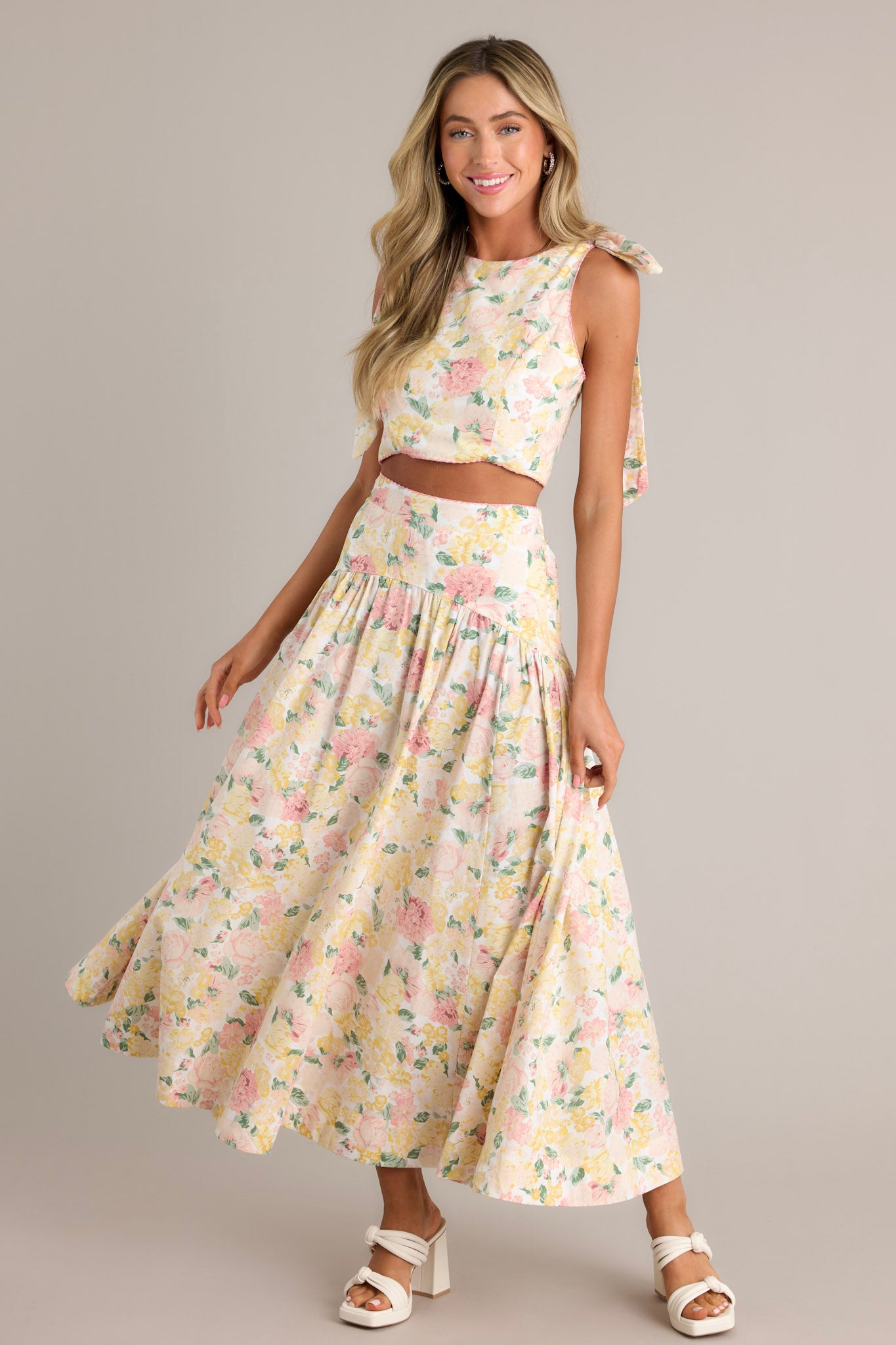 High waisted long floral skirt hotsell