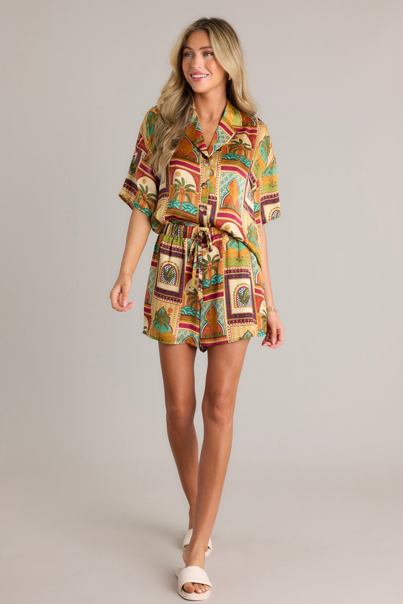 Tropical Print Mustard Yellow Shorts - All Bottoms | Red Dress