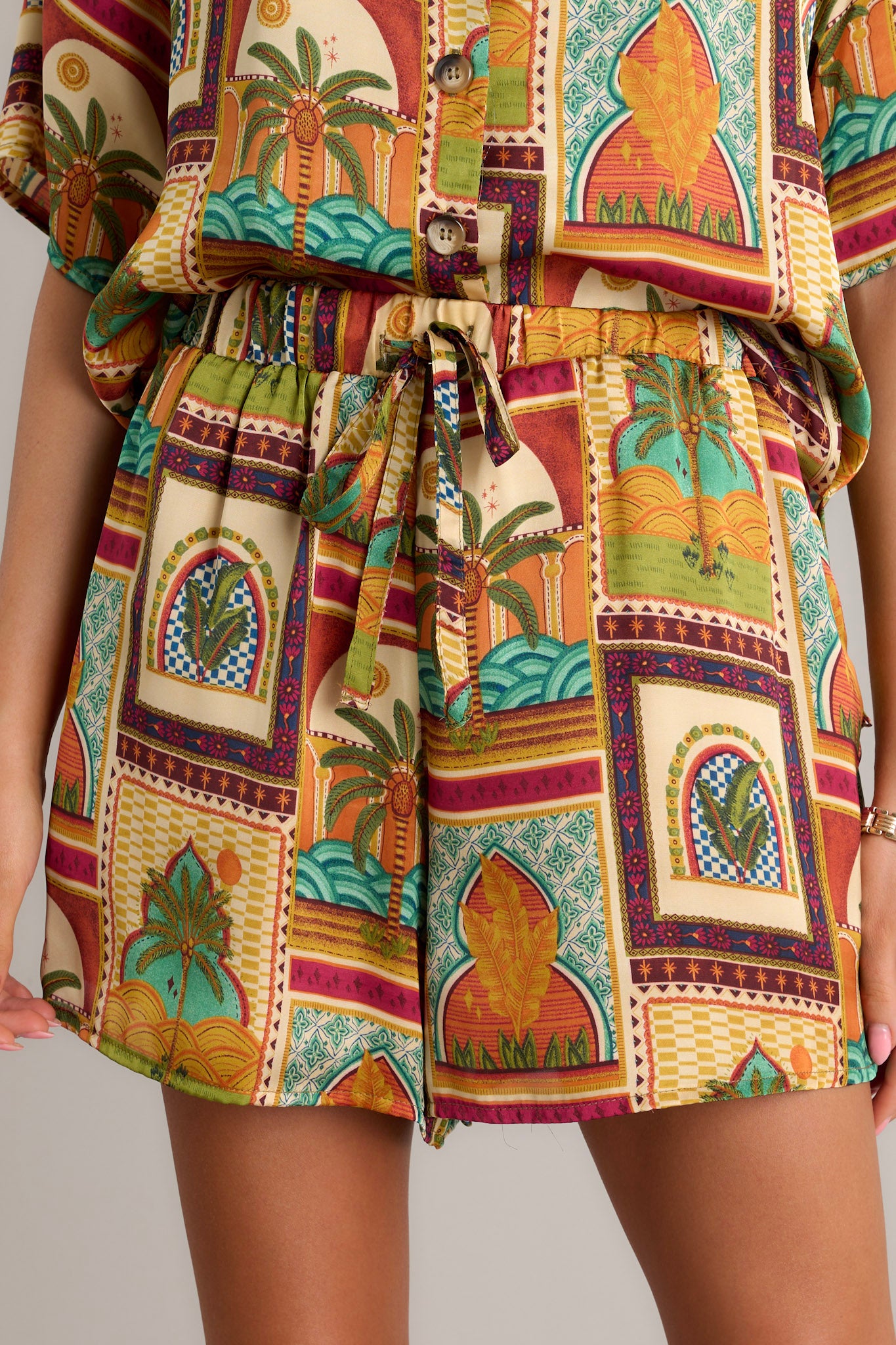 Tropical Print Mustard Yellow Shorts - All Bottoms | Red Dress