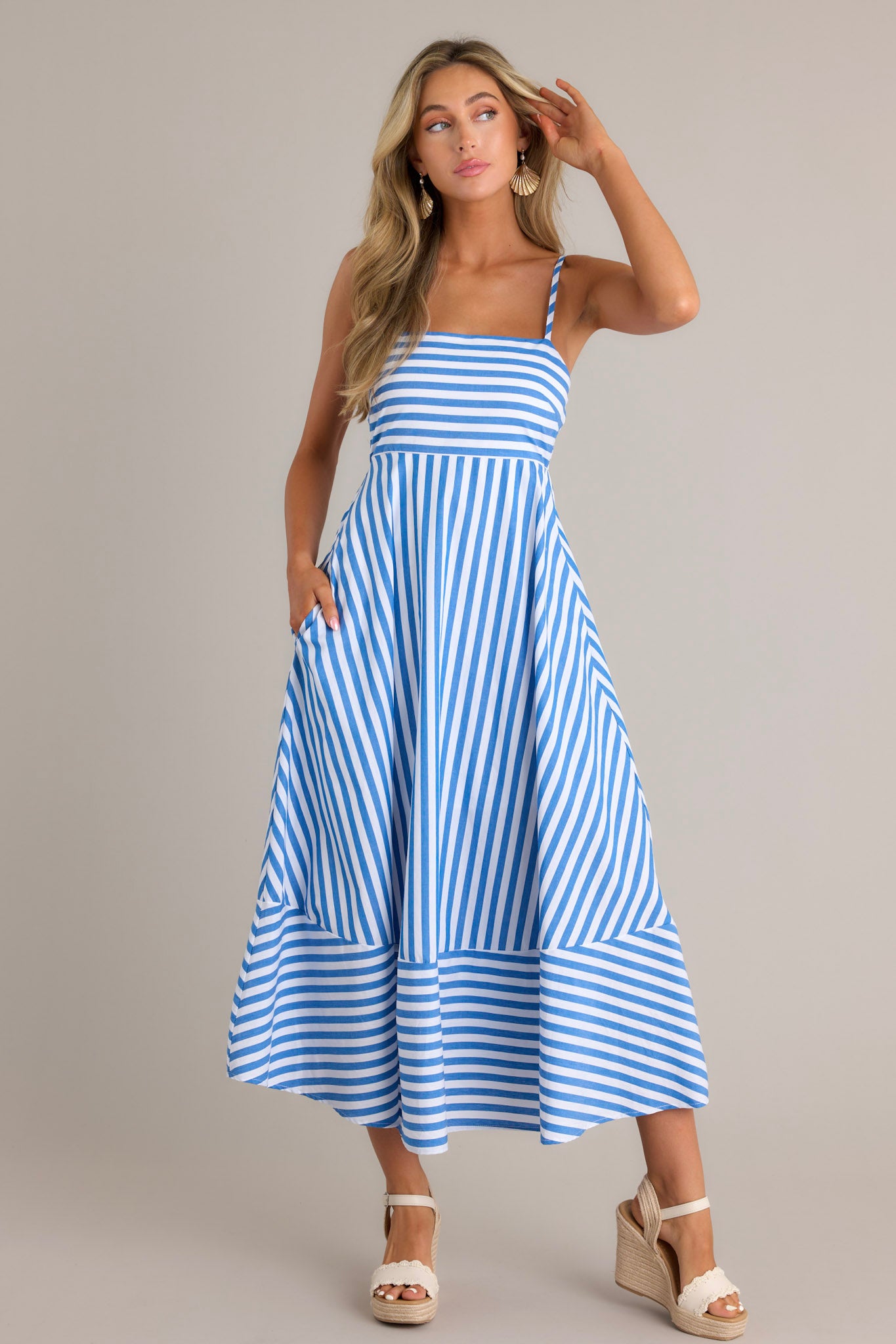 Vertical striped midi dress sales
