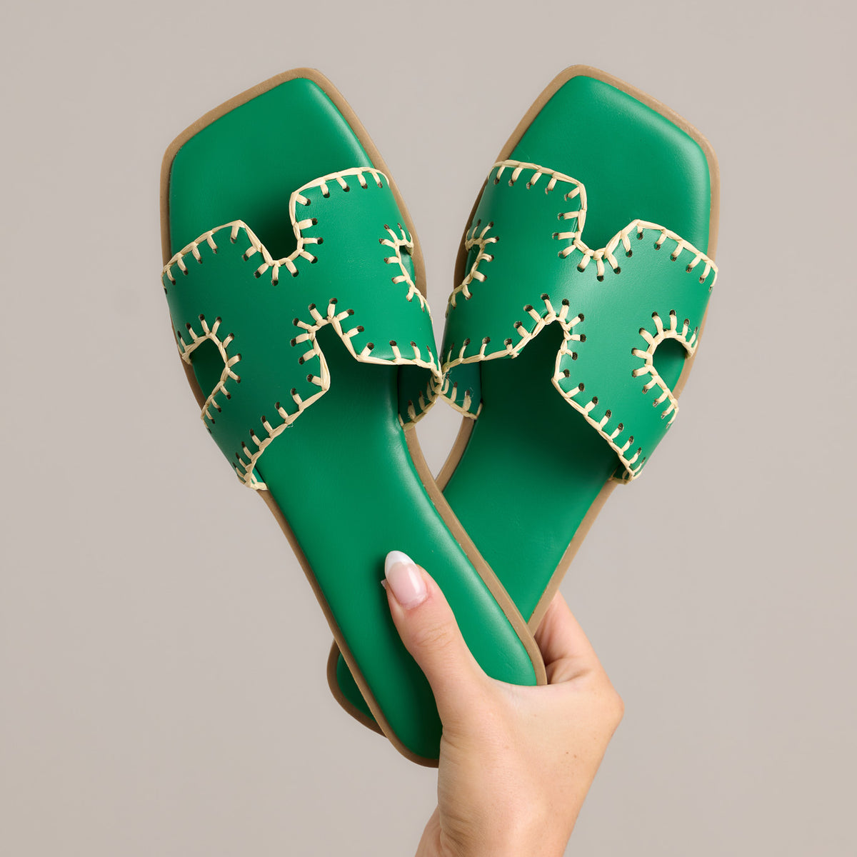 Kelly Green Cutout Flat Sandals All Sandals Red Dress
