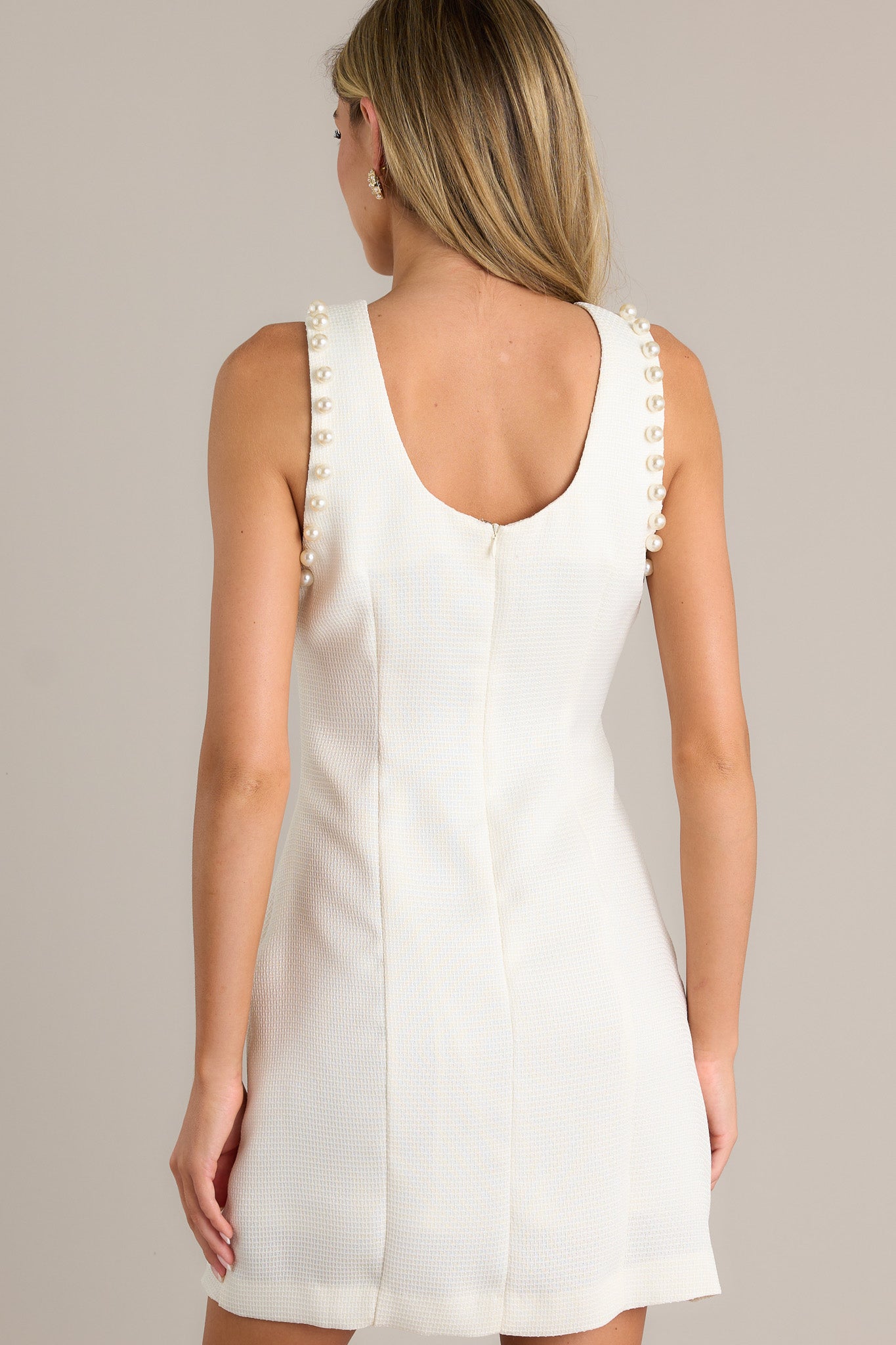 Elegance Unveiled Ivory Pearl Mini Dress