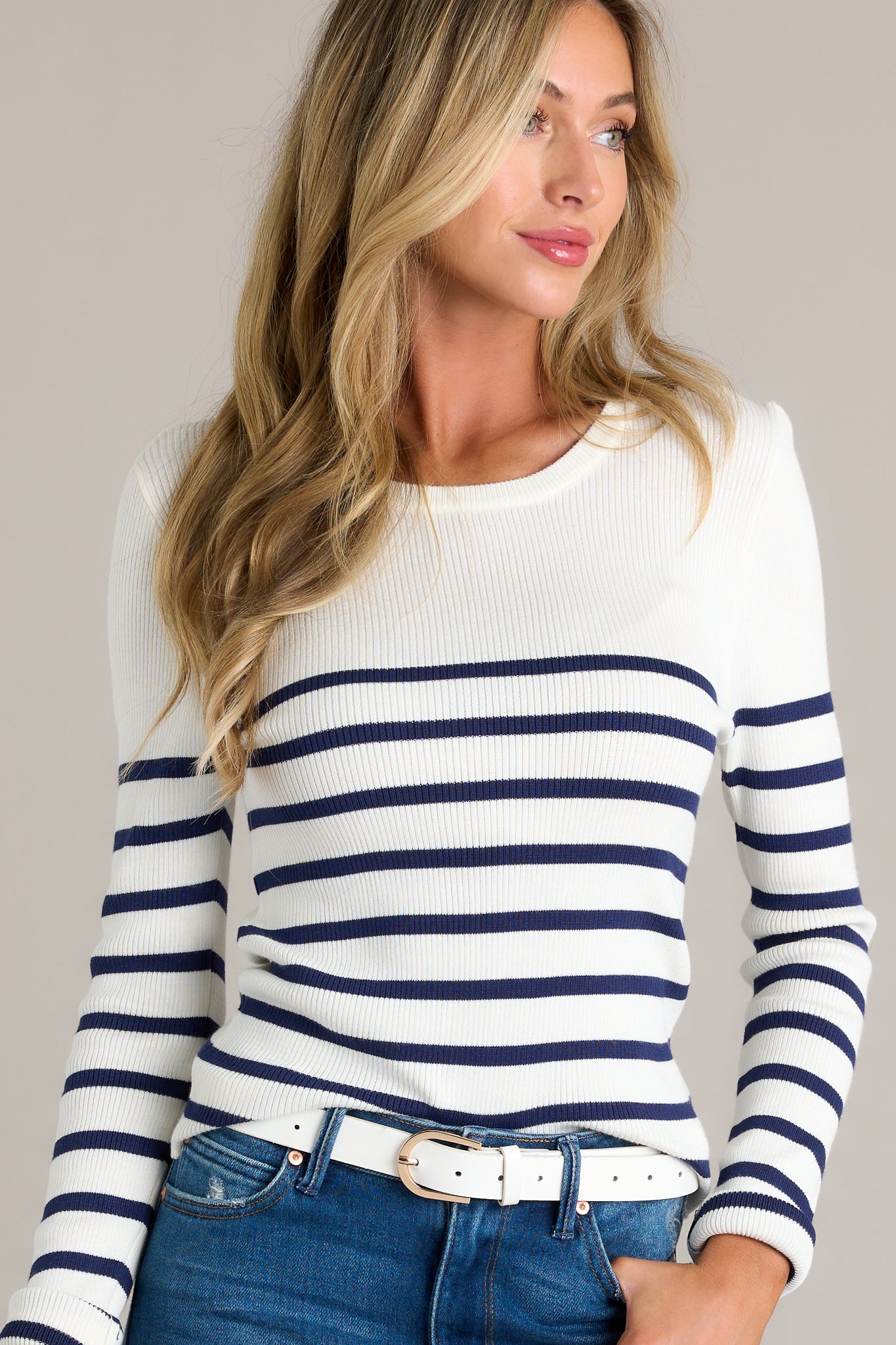 Staple Style White Stripe Long Sleeve Top