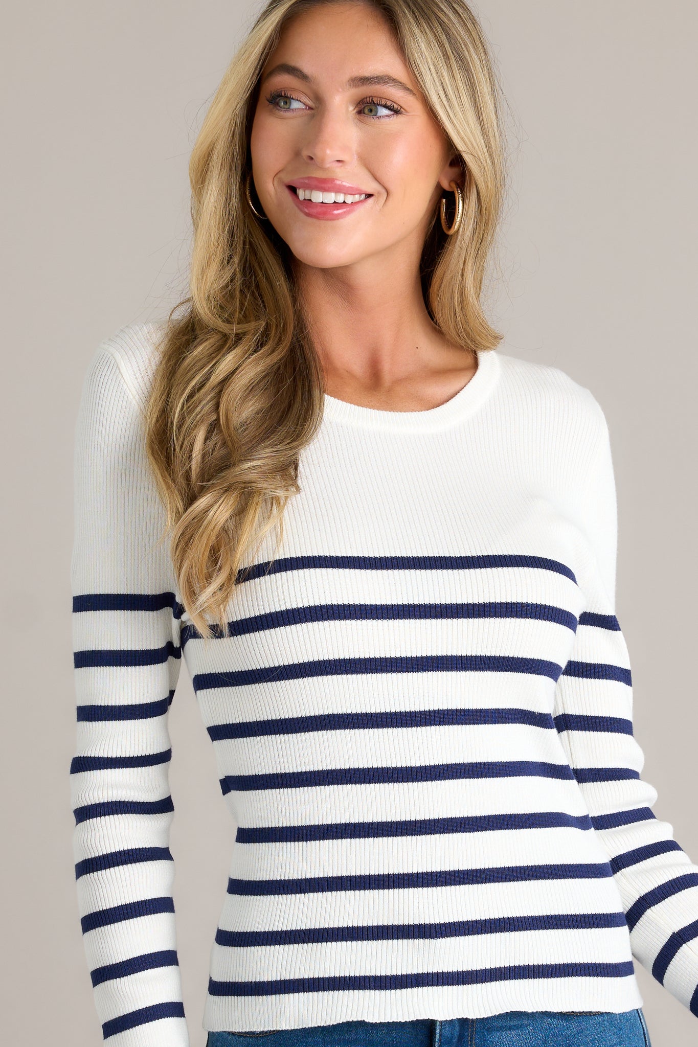 Staple Style White Stripe Long Sleeve Top