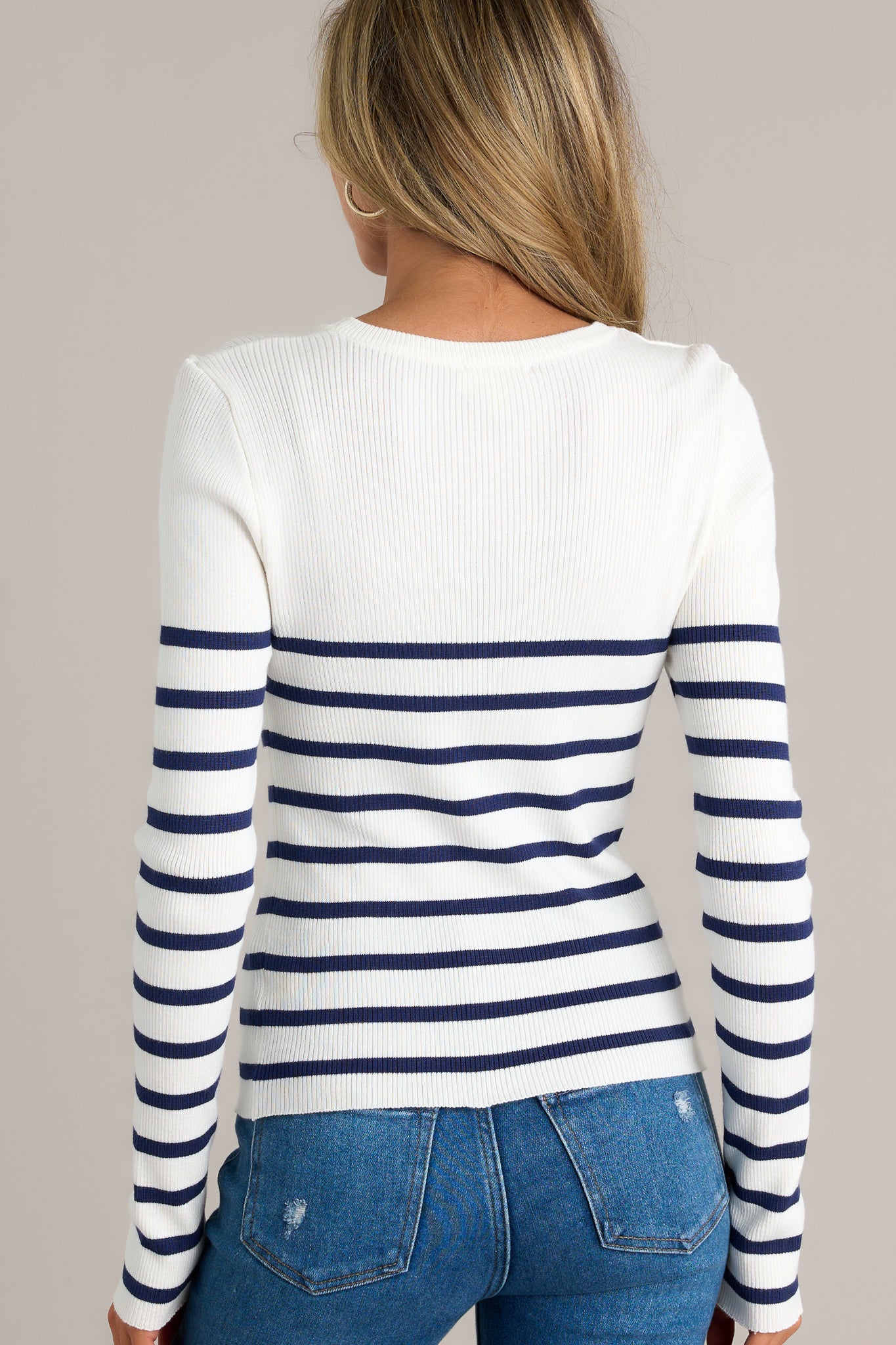 Staple Style White Stripe Long Sleeve Top