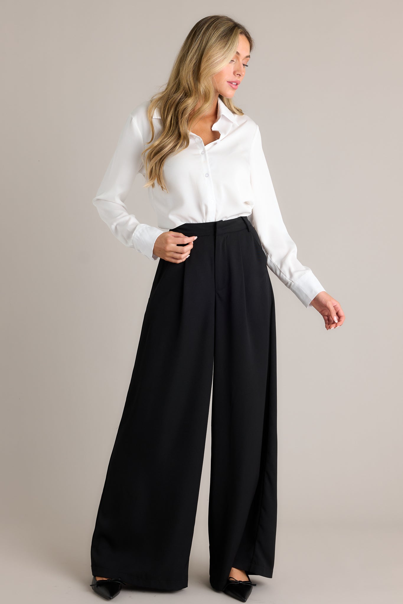 Office Chic Black Wide Leg Pants