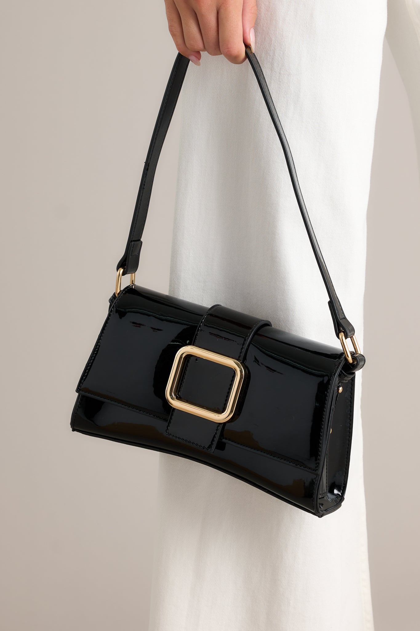 Elegant Allure Black Glossy Handbag