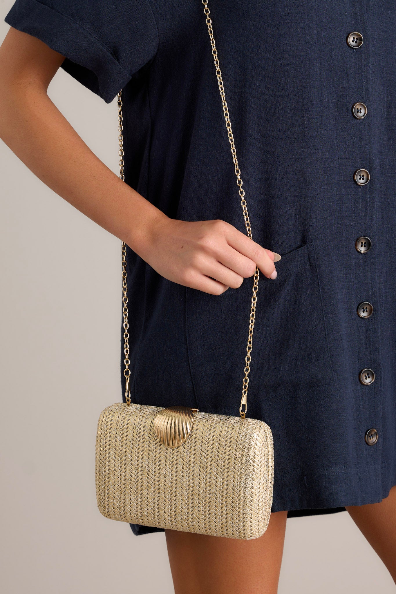 Lost In Time Natural Gold Woven Clutch