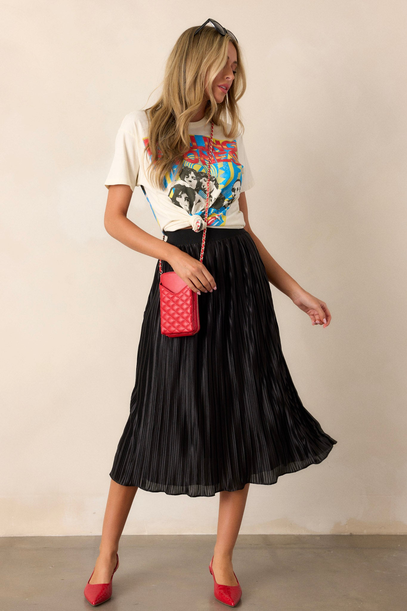 Try And Try Again Black Pleated Midi Skirt