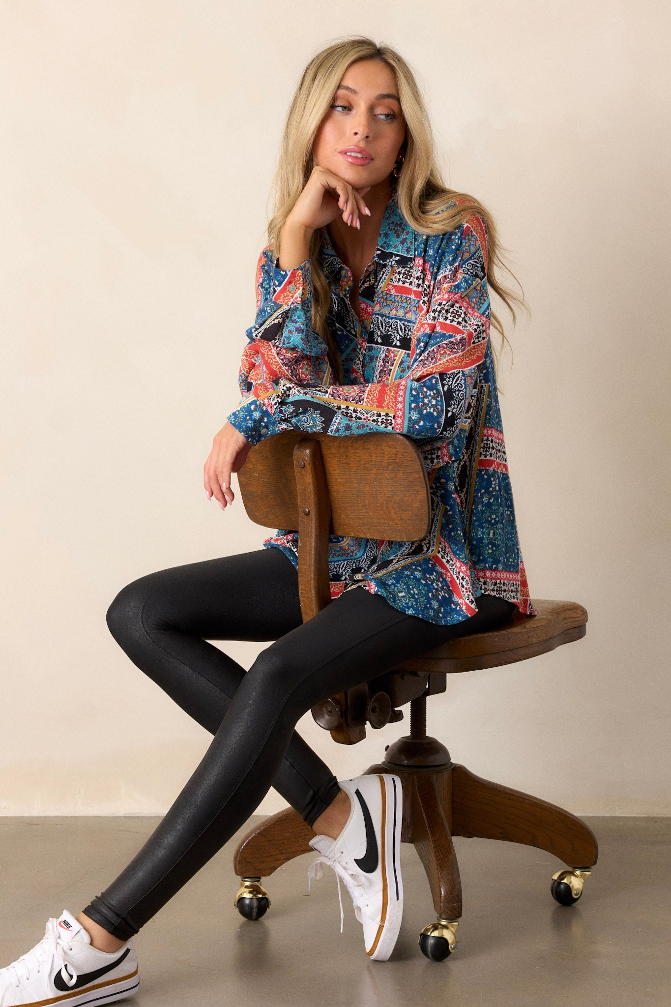 Brave New World Blue Patchwork Print Top