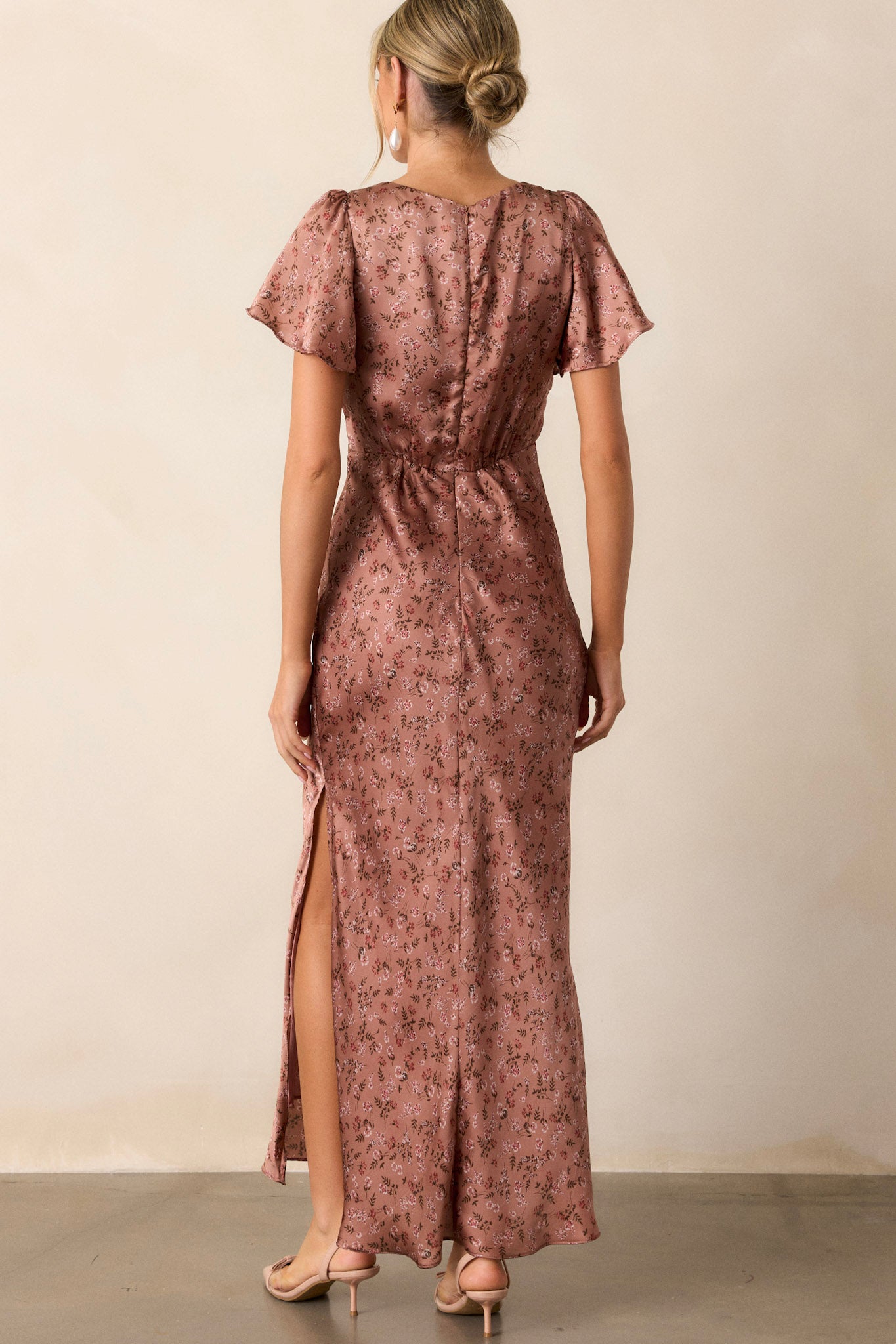Dusty Rose Floral Satin Maxi Dress All Dresses Red Dress