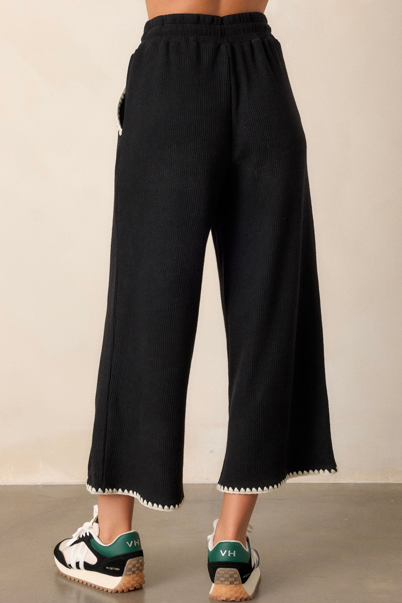 Anytime Now Black Blanket Stitch Wide Leg Pants