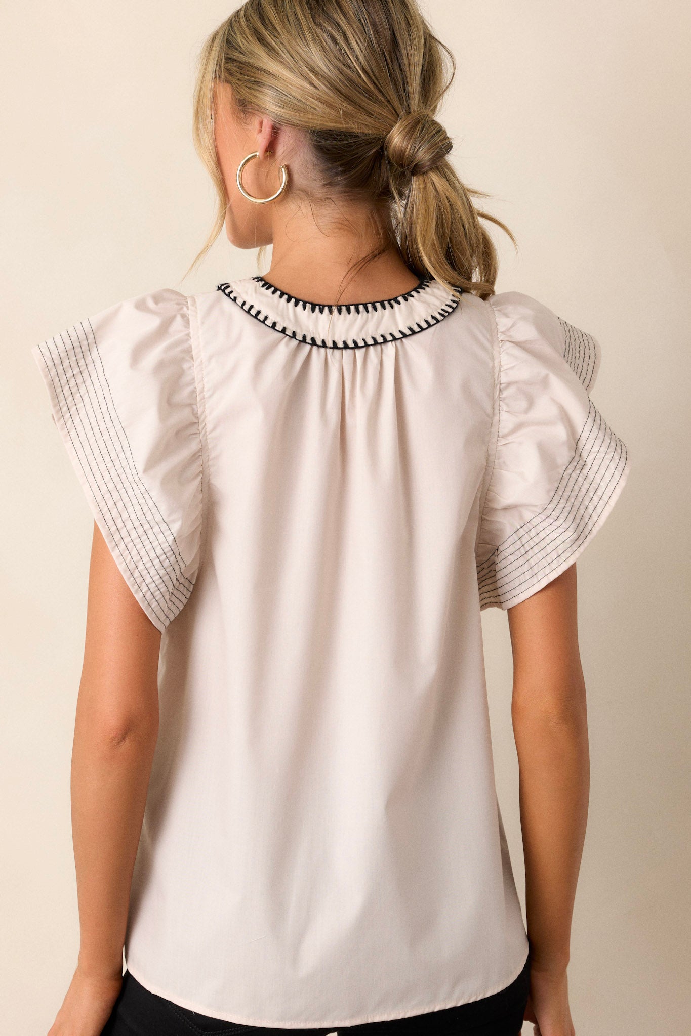 Seraphic Horizon Ecru Short Flutter Sleeve Blouse