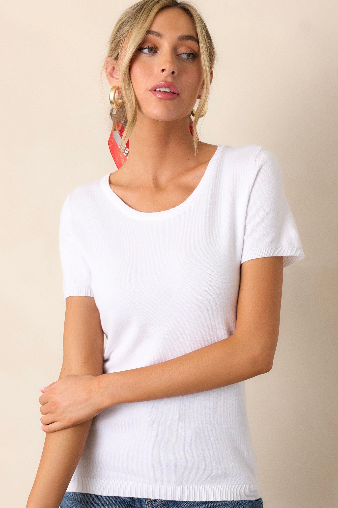 White short sleeve sweater top top