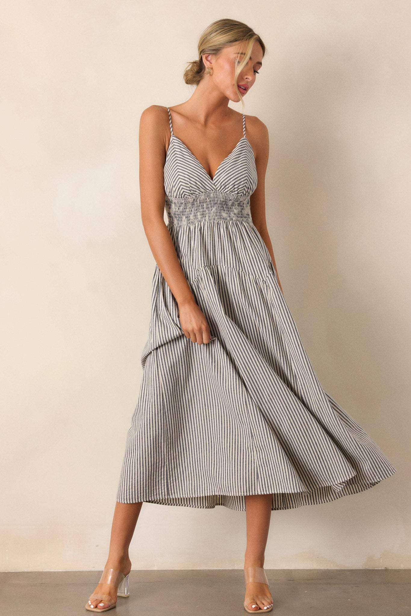 Sweet Harmony Navy Stripe Sleeveless Midi Dress