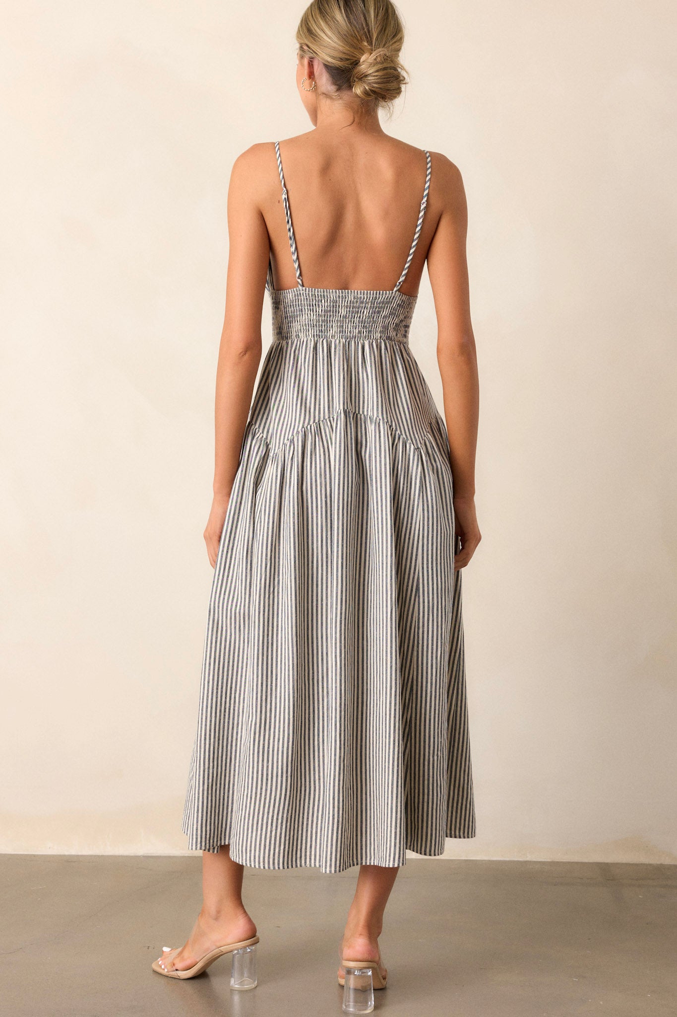 Sweet Harmony Navy Stripe Sleeveless Midi Dress