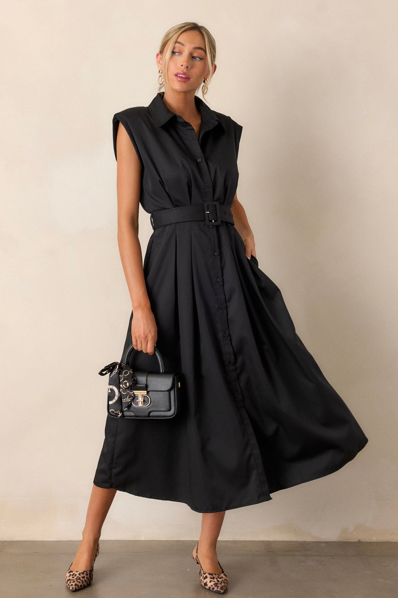 Days Go By Black Belted Midi Dress