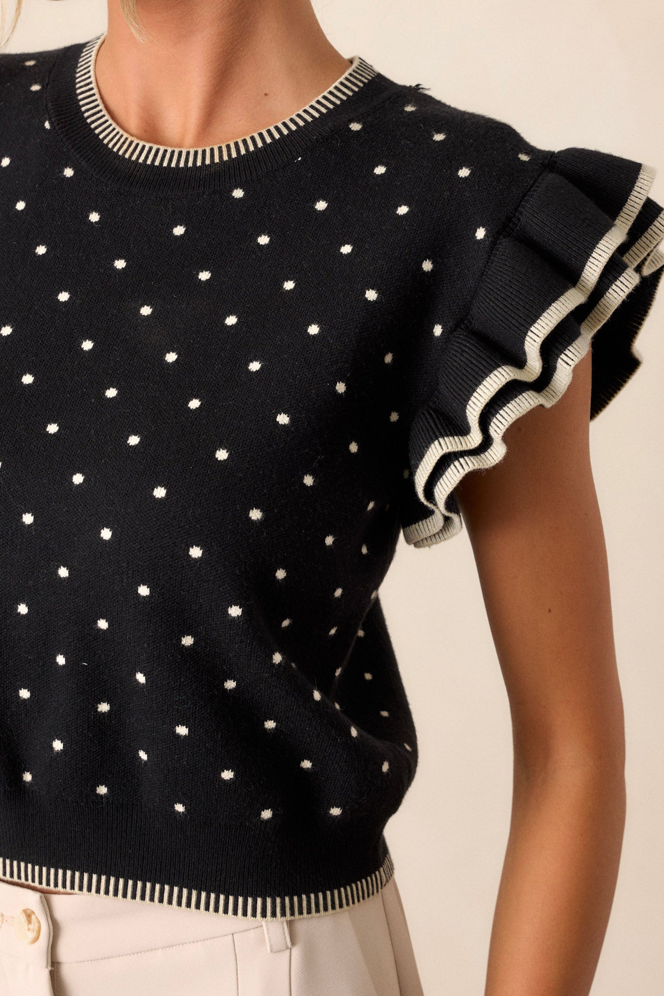 Distant Memory Black Polka Dot Flutter Sleeve Sweater