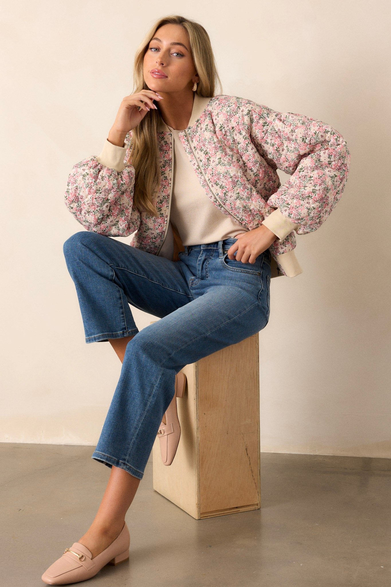 Chaser Pink Floral Silk Bomber sold Jacket