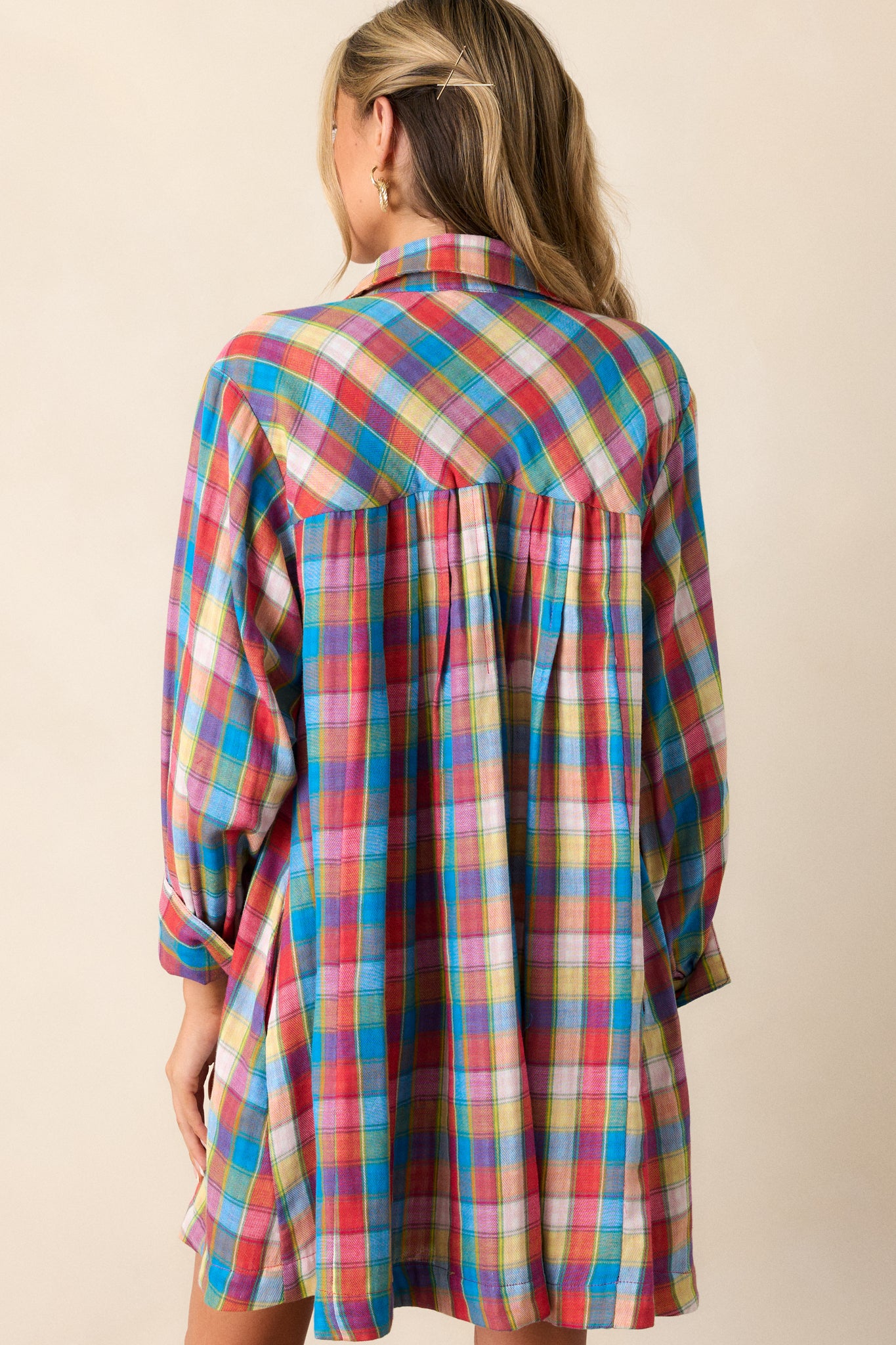 Gliding By 100% Cotton Blue Multi Plaid Mini Dress