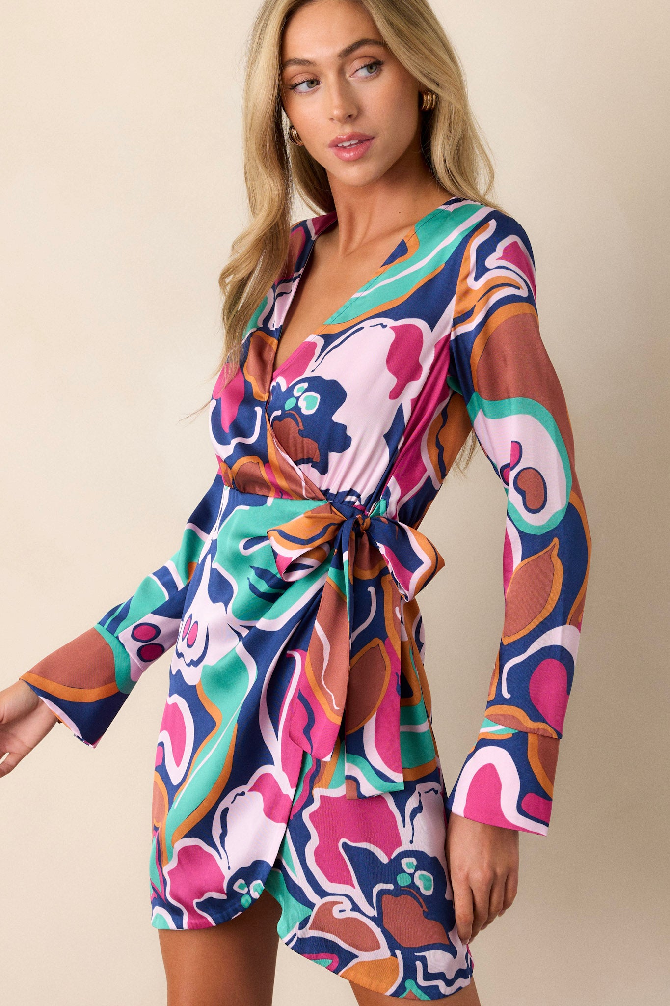 Hand-Made Abstract Floral Mini Tea Dress | Groovy Abstract Primary Colors online