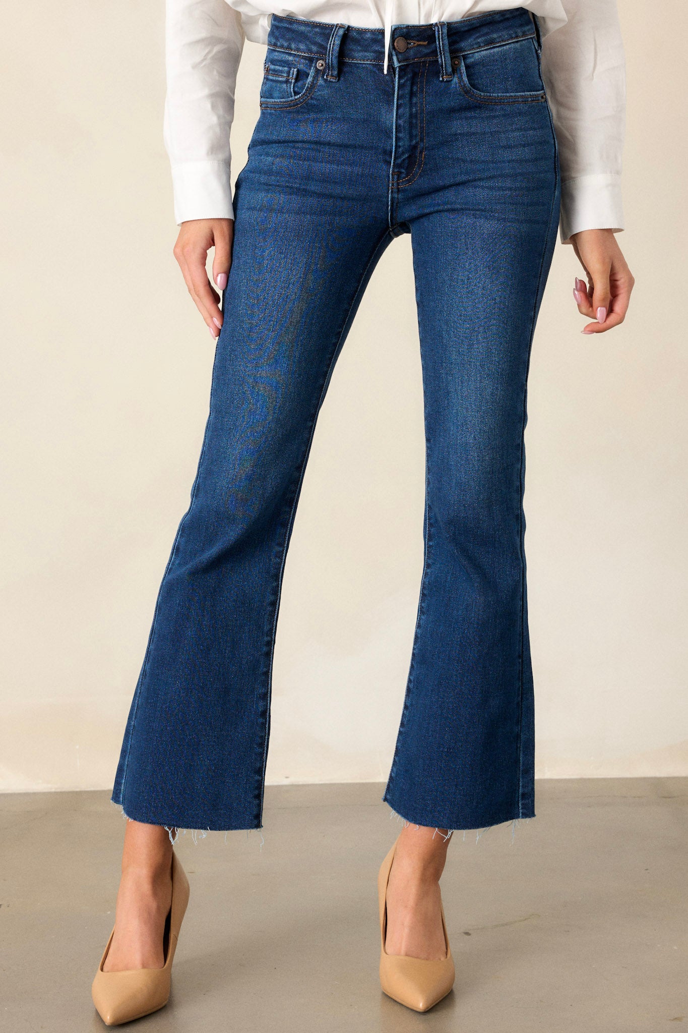 Back And Forth Dark Wash Cropped Flare Jeans