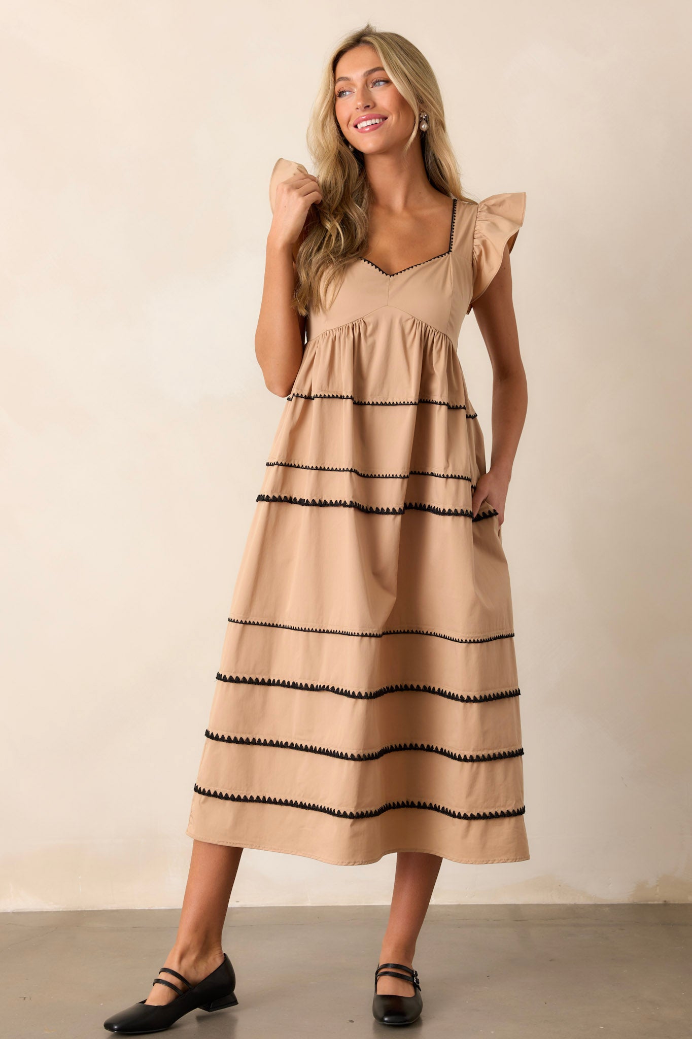Tan and white striped dress sales