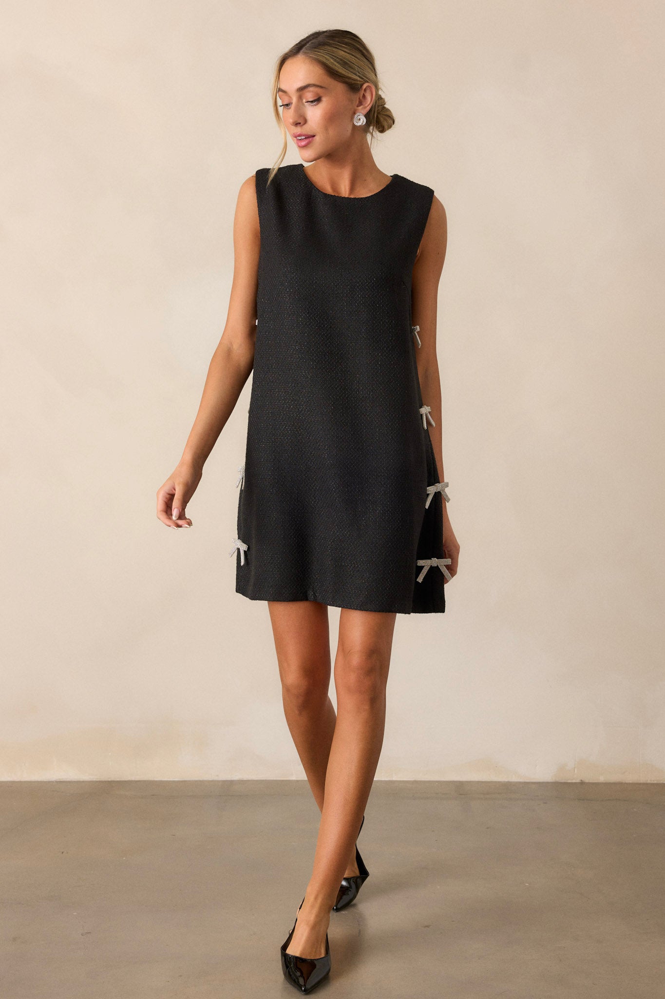 Truly Me Black Tweed Mini Shift Dress