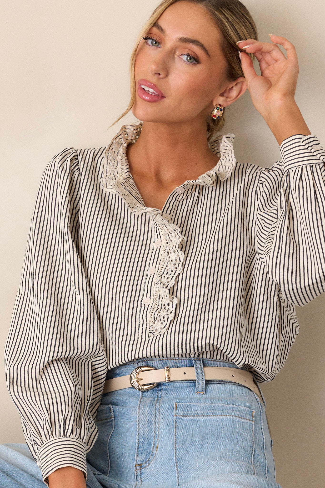 Not Over Yet Navy Stripe Long Sleeve Top