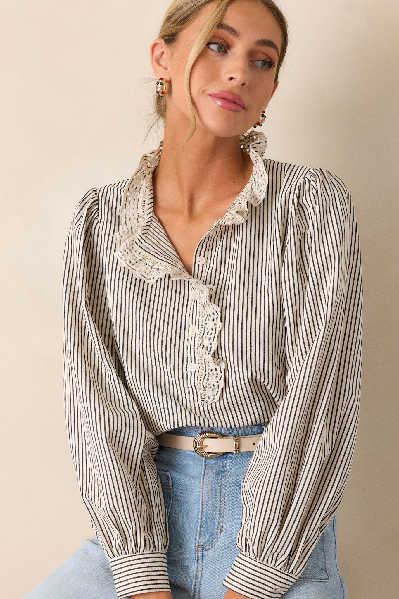 Not Over Yet Navy Stripe Long Sleeve Top