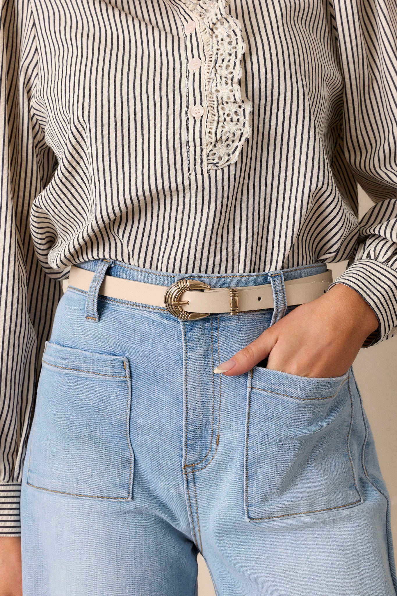 Bringing It Back Ivory Faux Leather Belt