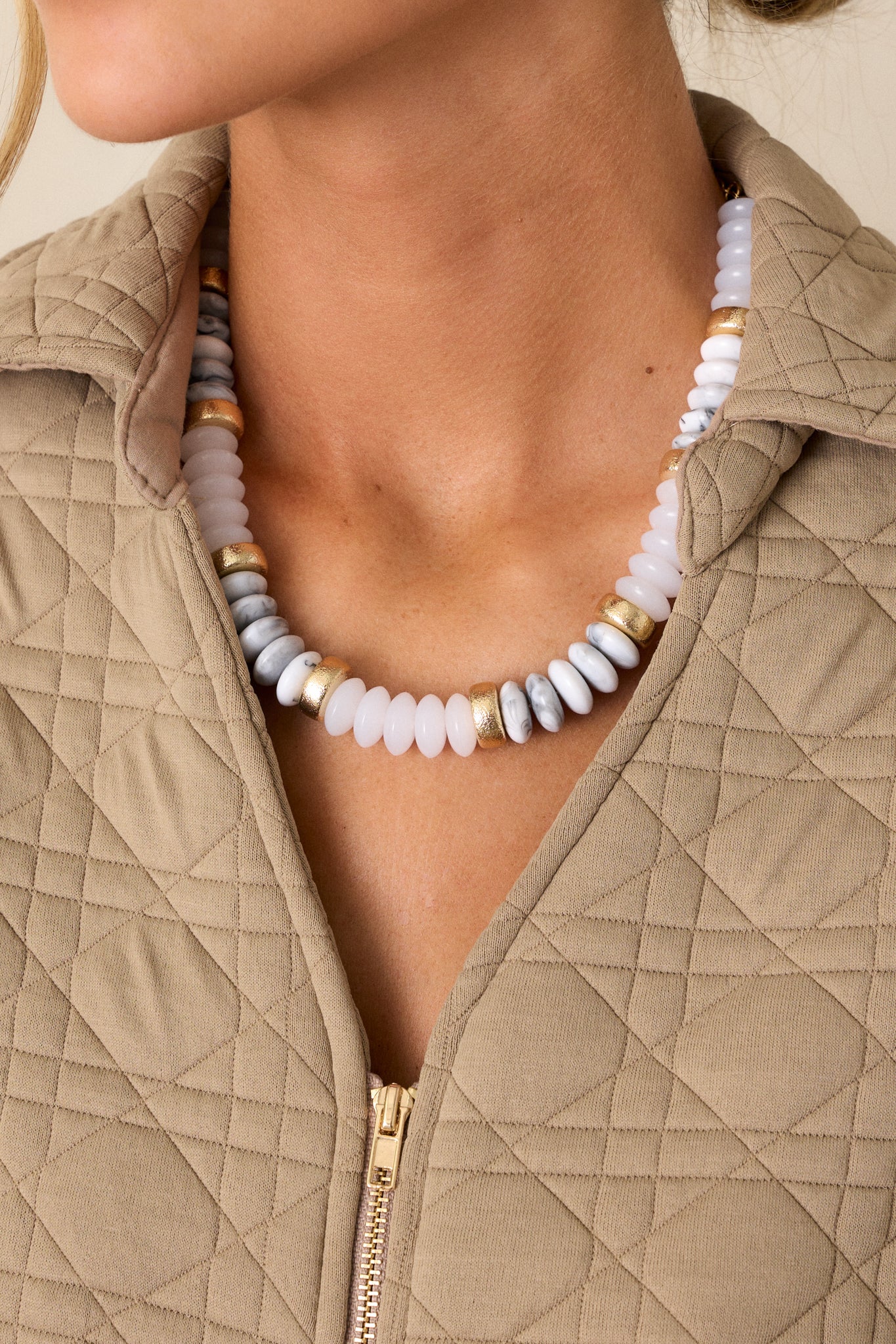 Clear As Day Ivory & Gold Beaded Necklace