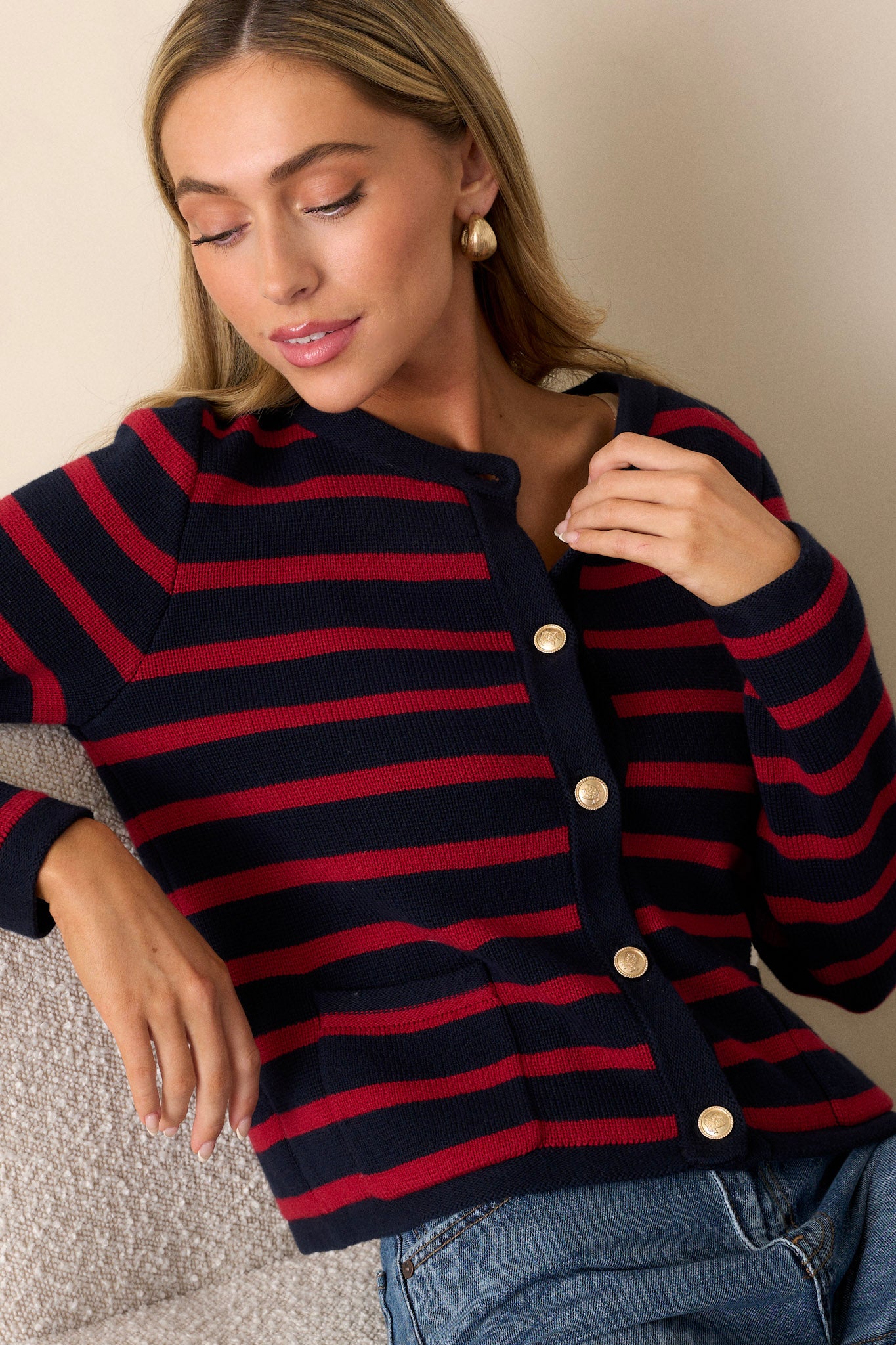 Red striped cardigan top