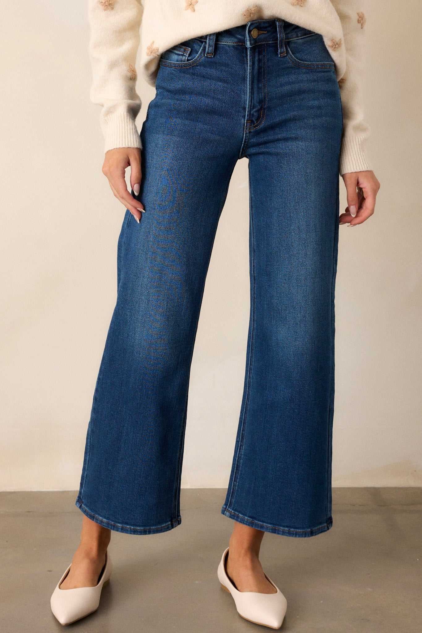 Into The Clouds Dark Wash Cropped Wide Leg Jeans