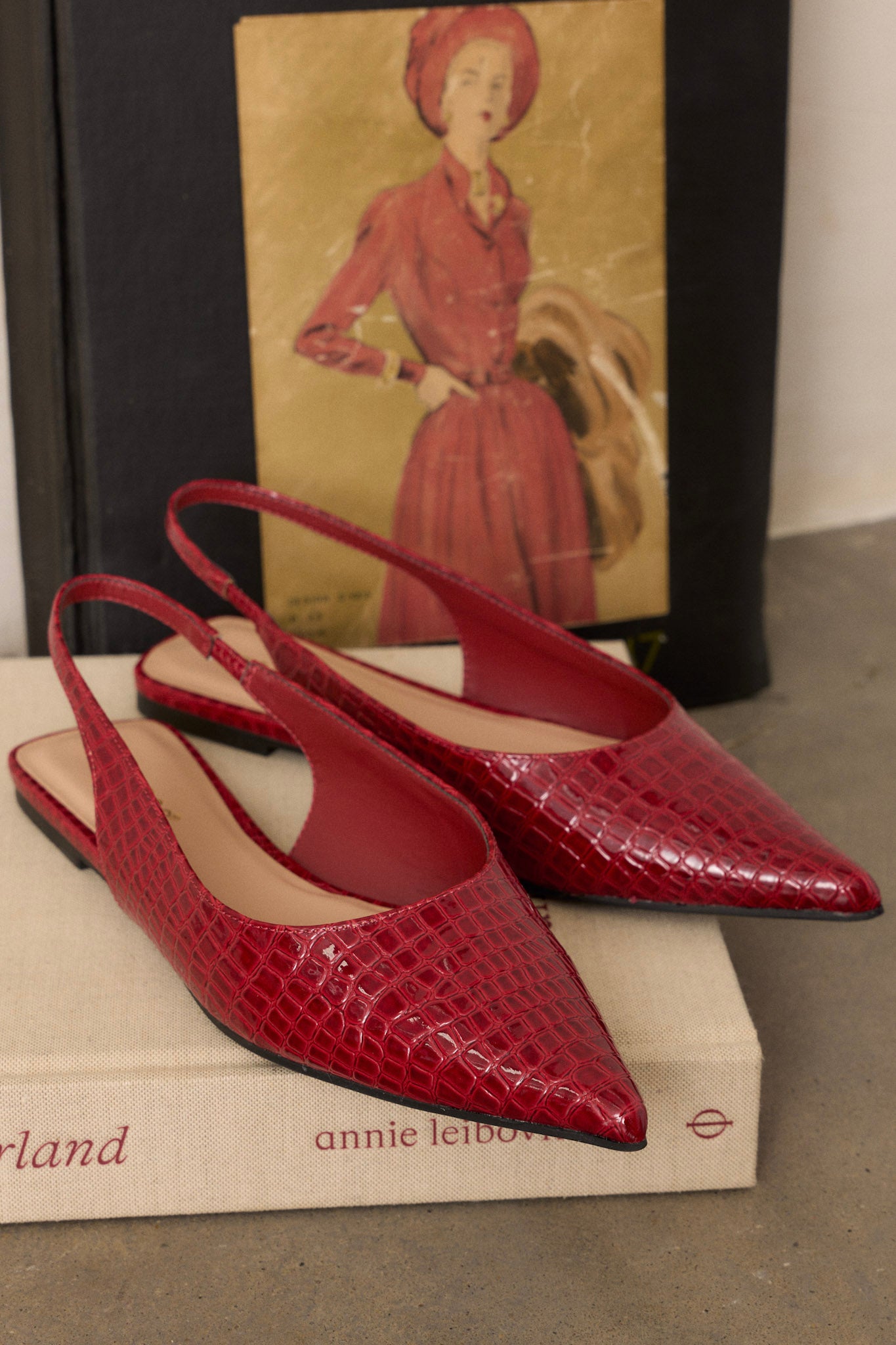 Women s Mixed Feelings Red Pointed Toe Slingback Flats Size 8 Red Dress