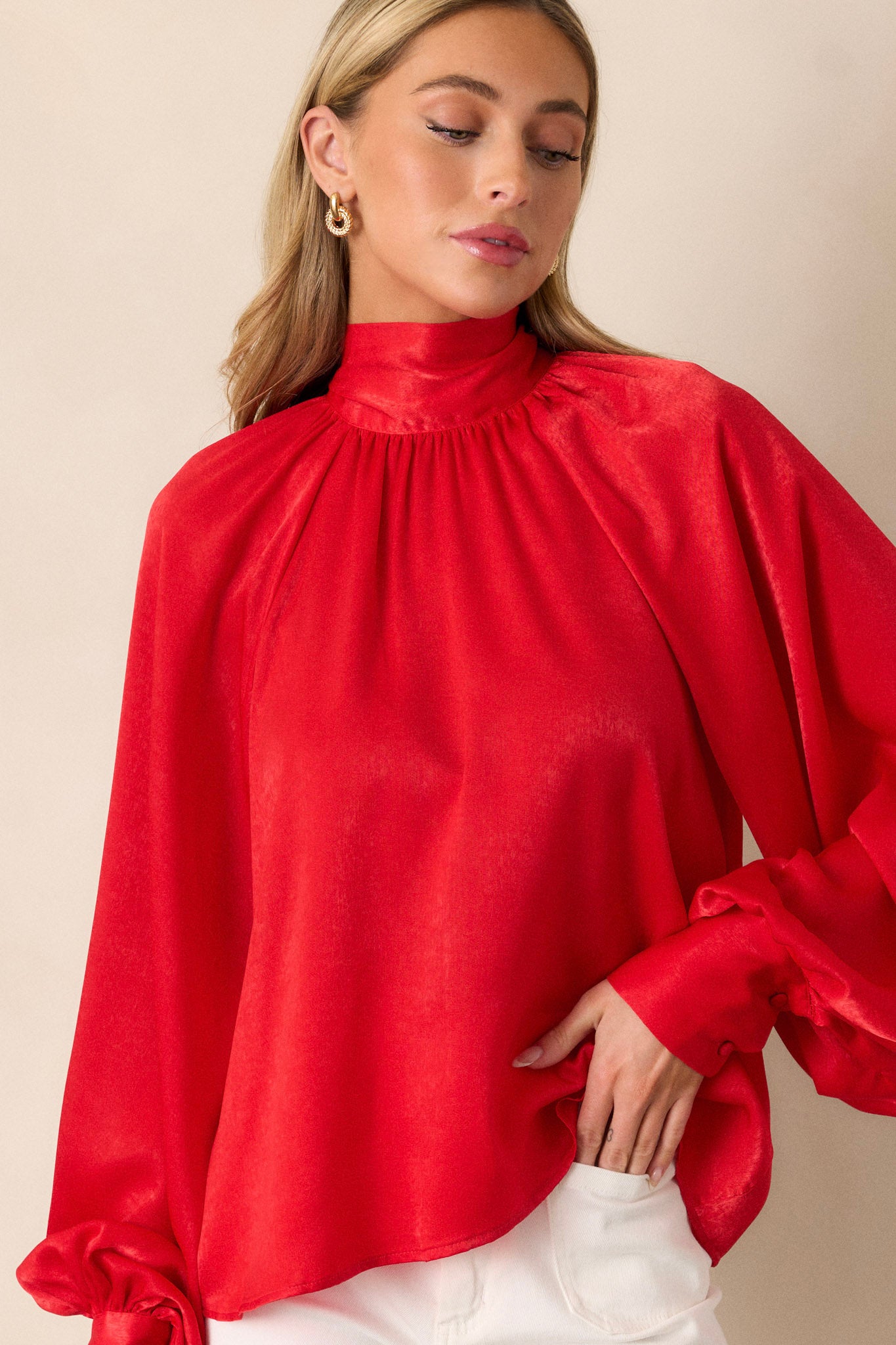 World Class Red Bow Tie Blouse