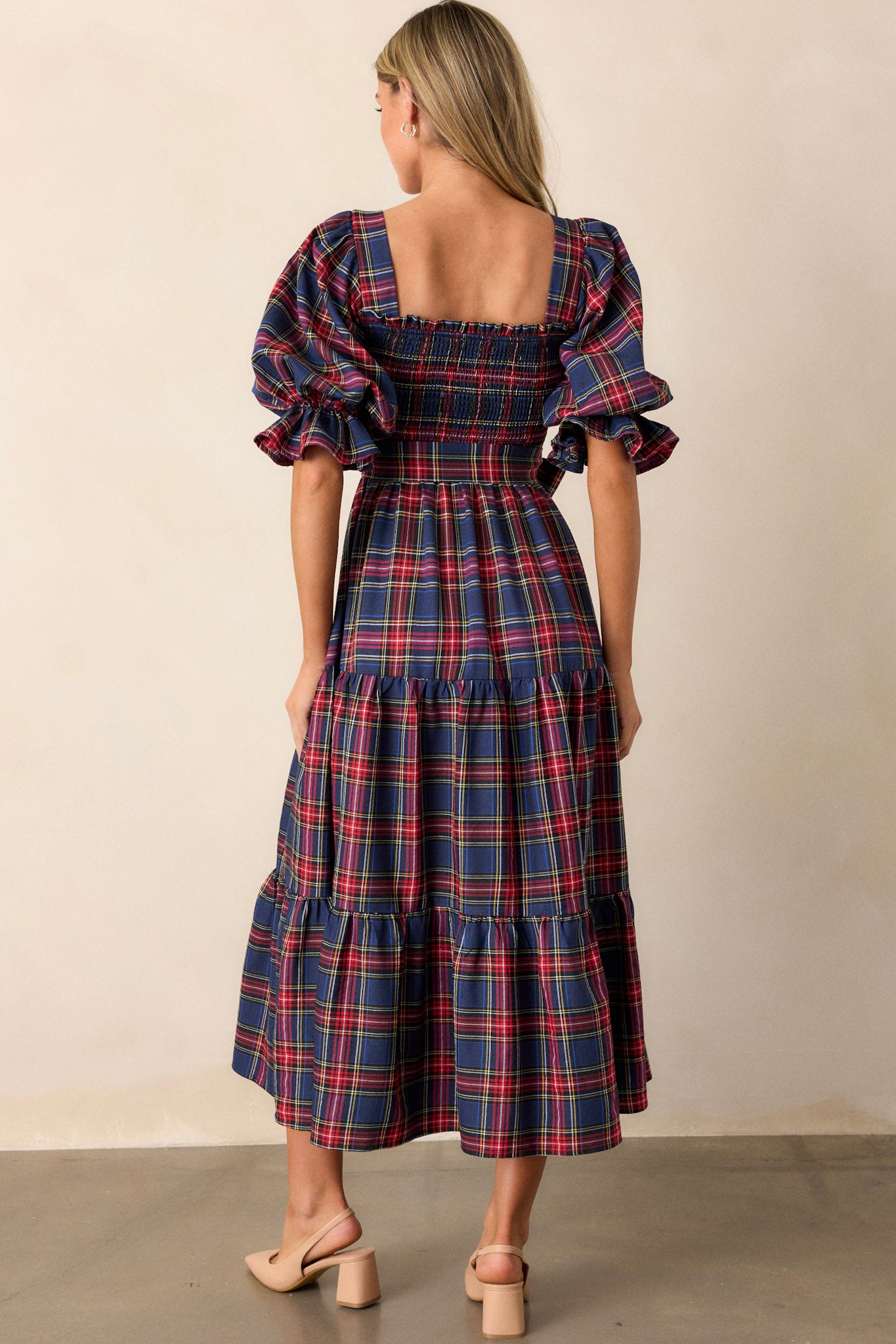 All Is Calm Blue Plaid Maxi Dress