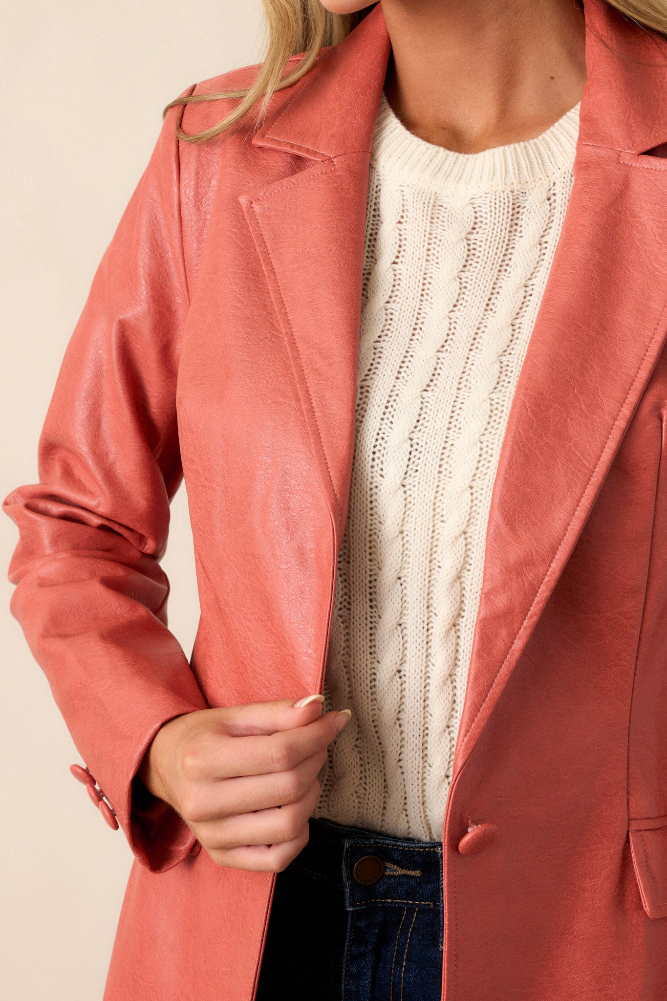 Faded Memories Red Orange Faux Leather Jacket