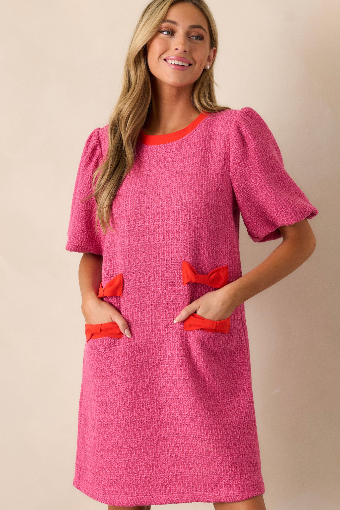 Angel Eyes Pink Tweed Mini Dress