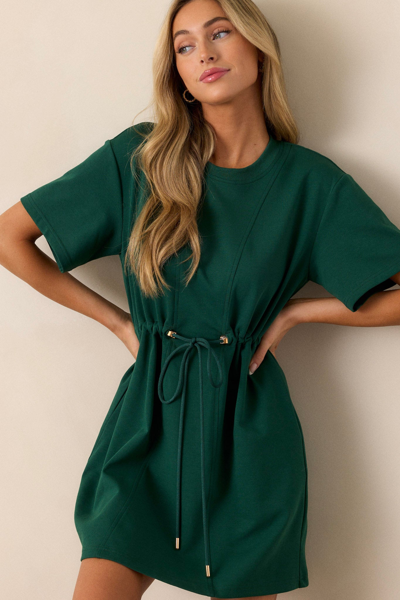 For The Day Hunter Green Short Sleeve Mini T-Shirt Dress