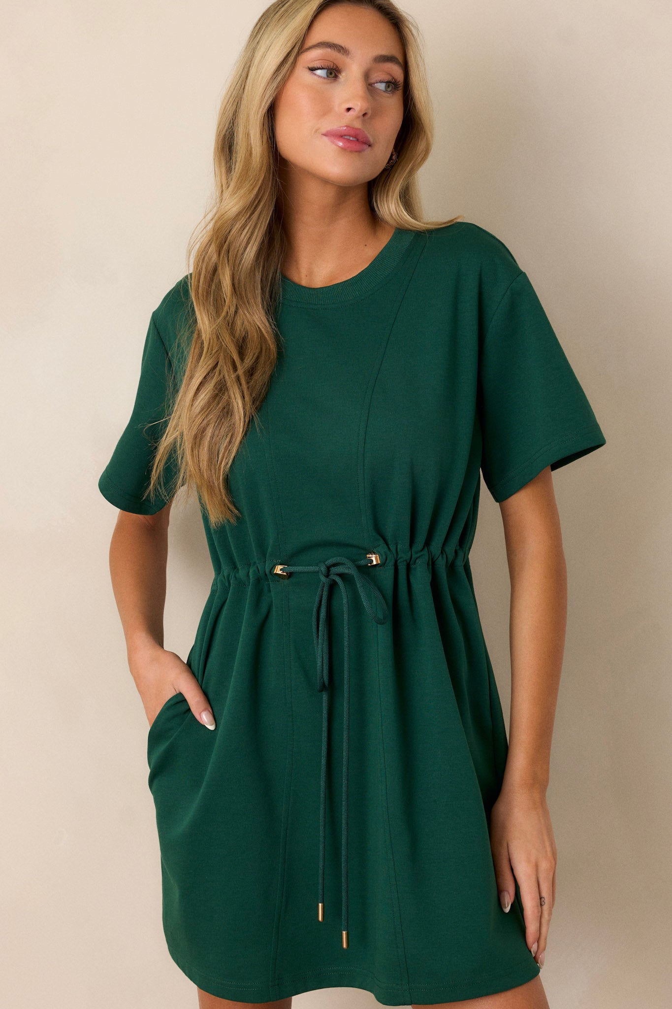 For The Day Hunter Green Short Sleeve Mini T-Shirt Dress