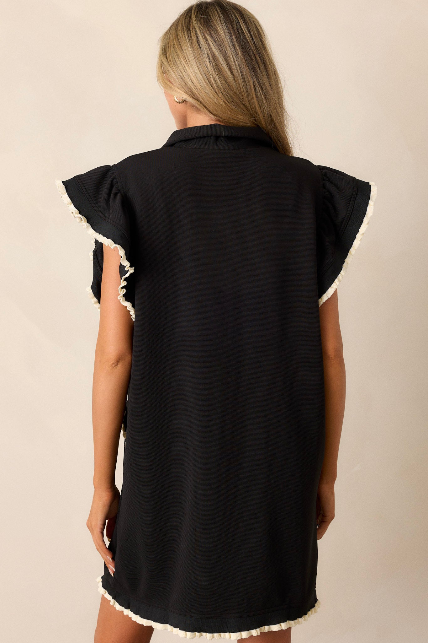 Everywhere & Back Black Flutter Sleeve Mini Dress