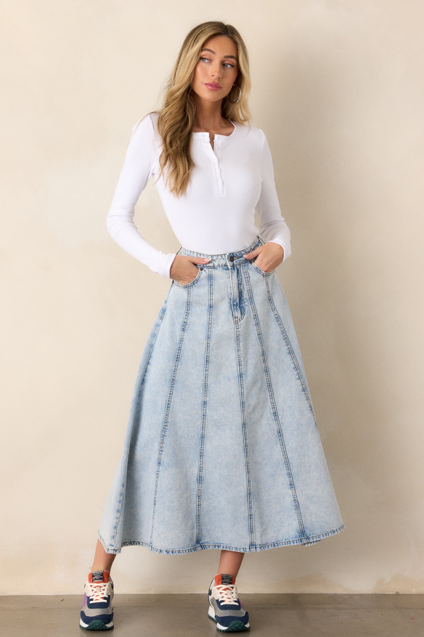 Rustic Dream Light Wash Denim Maxi Skirt