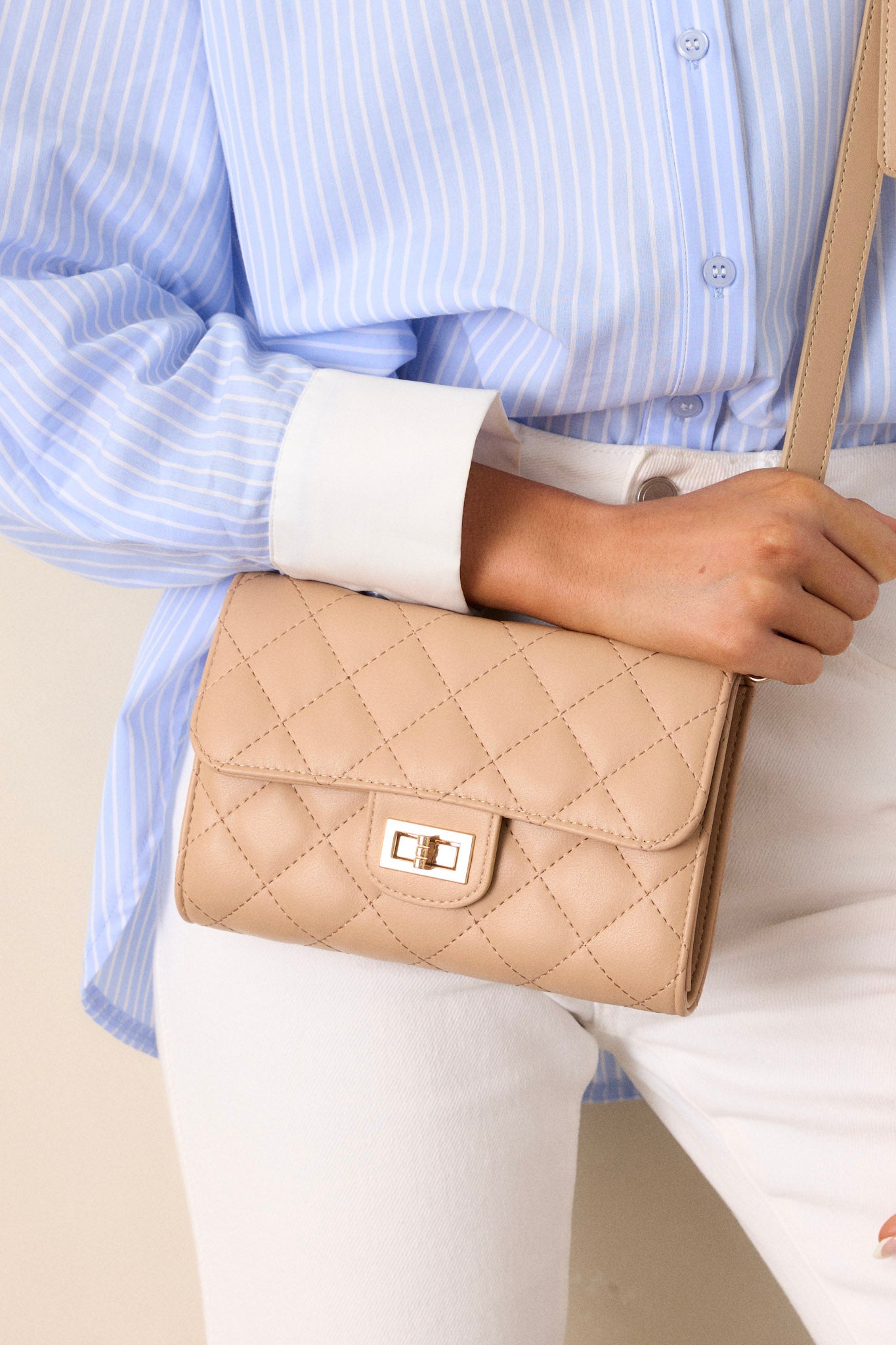 Refined Grace Beige Quilted Handbag