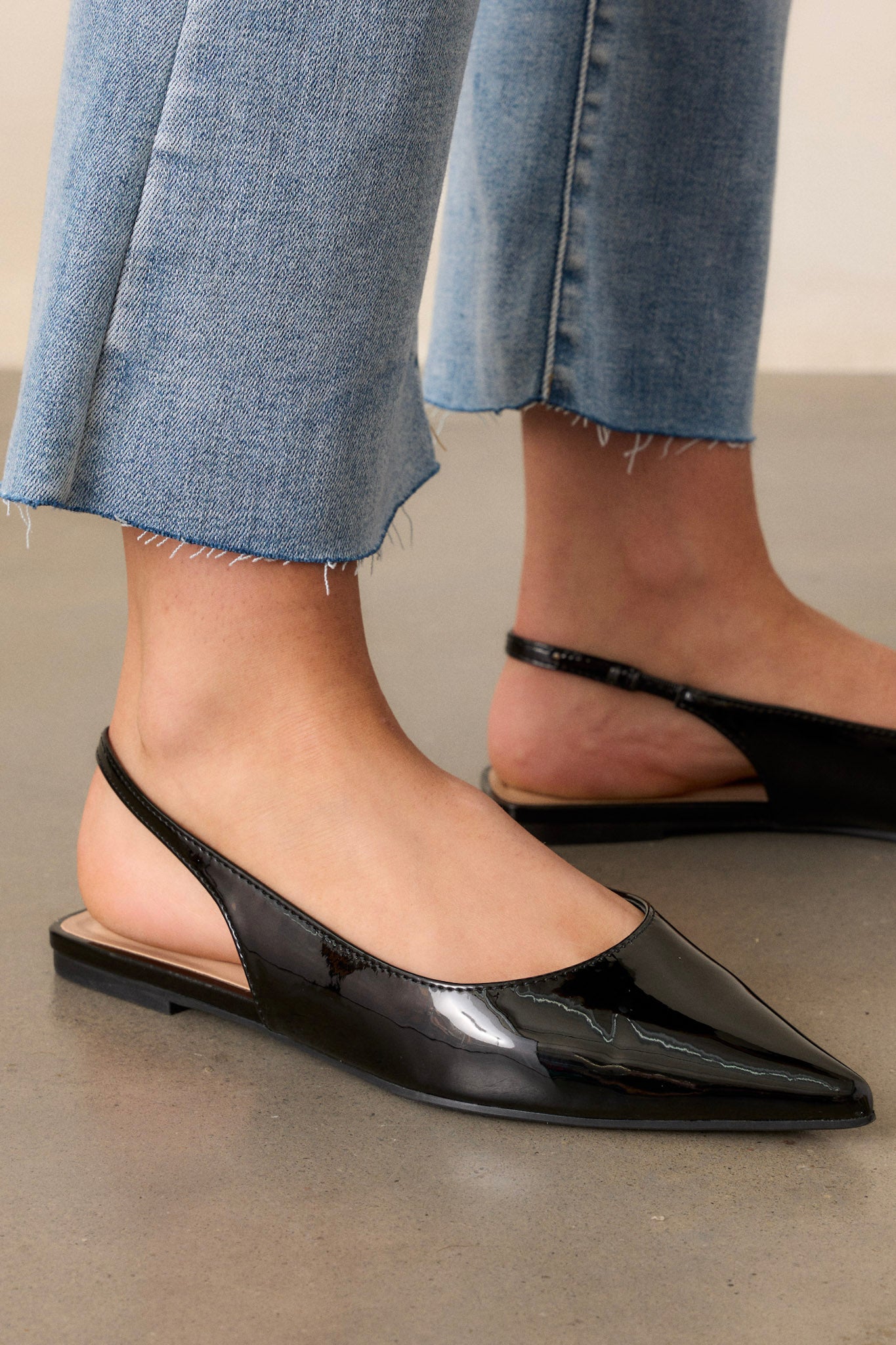 Mixed Feelings Black Pointed-Toe Slingback Flats