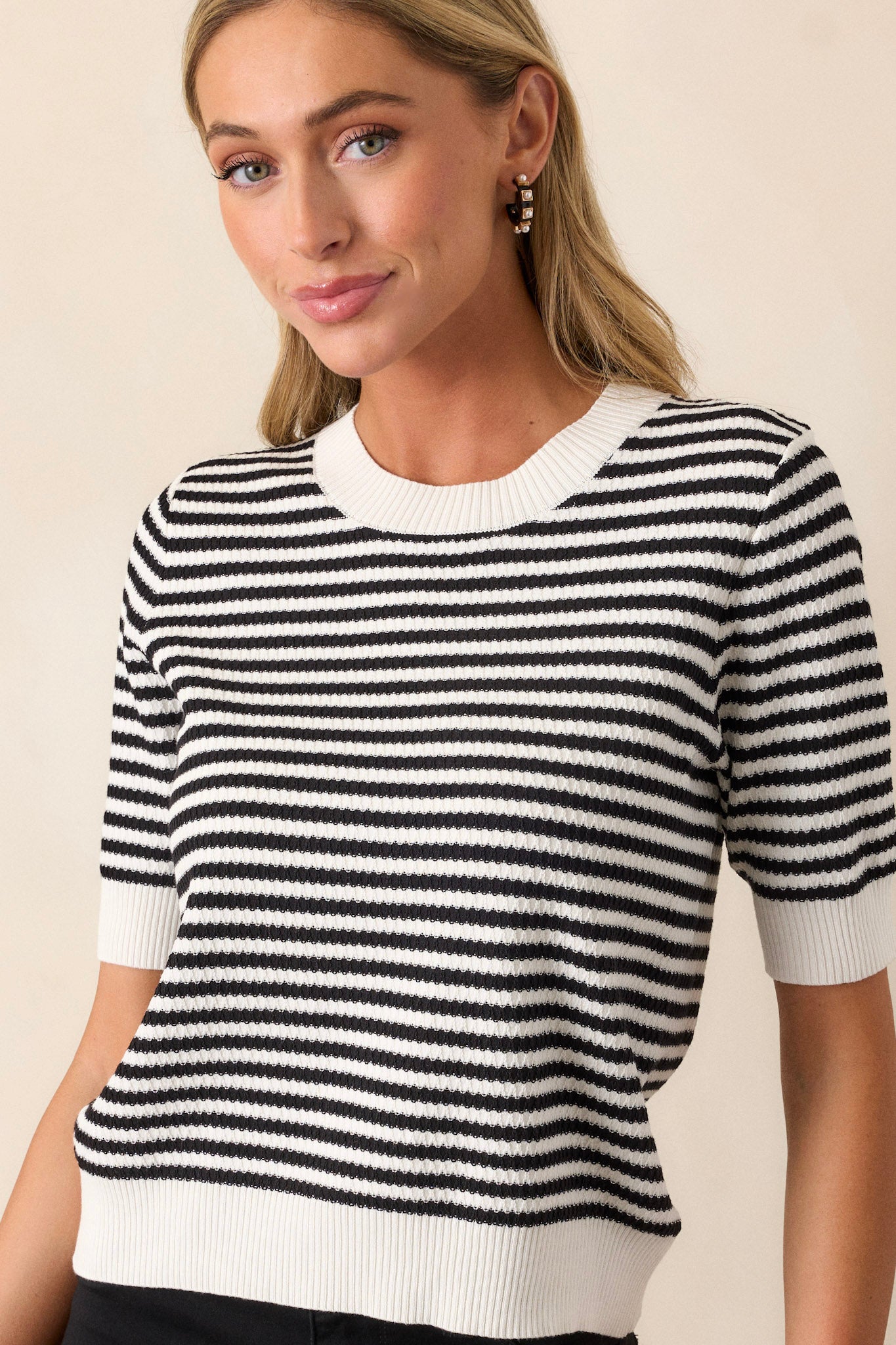 I'm Okay With That Black Stripe Short Sleeve Knit Top