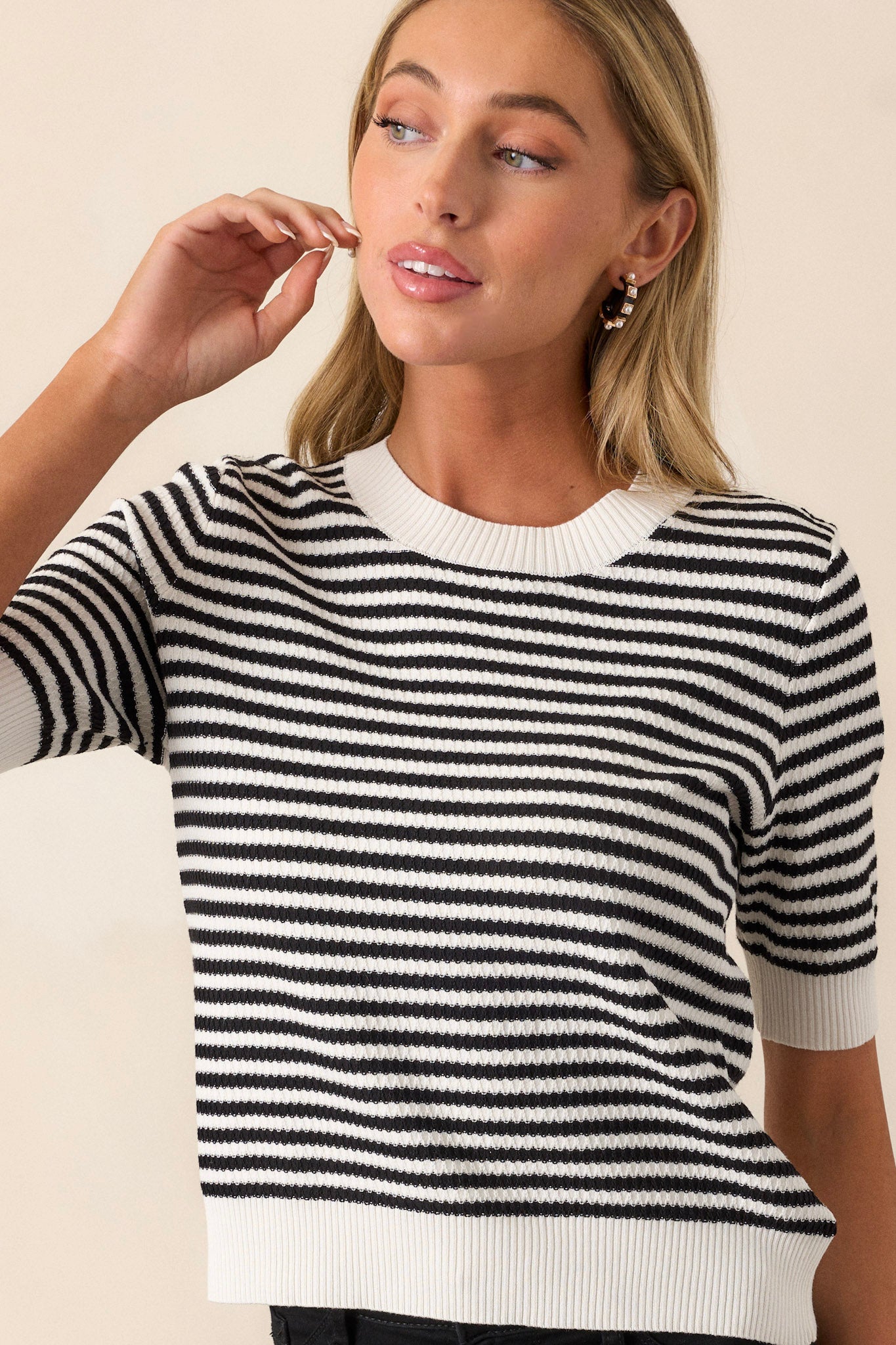 I'm Okay With That Black Stripe Short Sleeve Knit Top